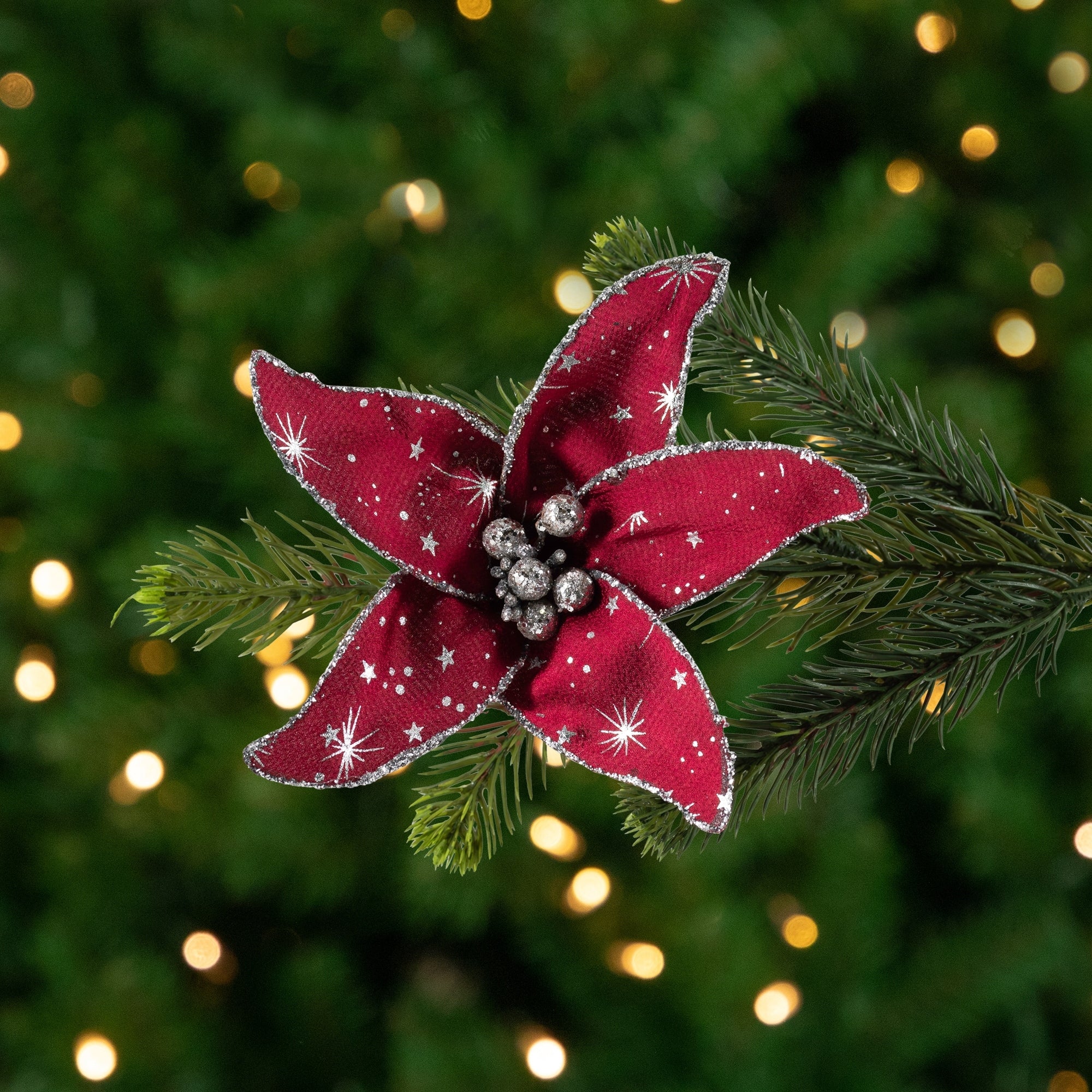 Starburst Flower Glittered Clip-on Christmas Ornament - 6