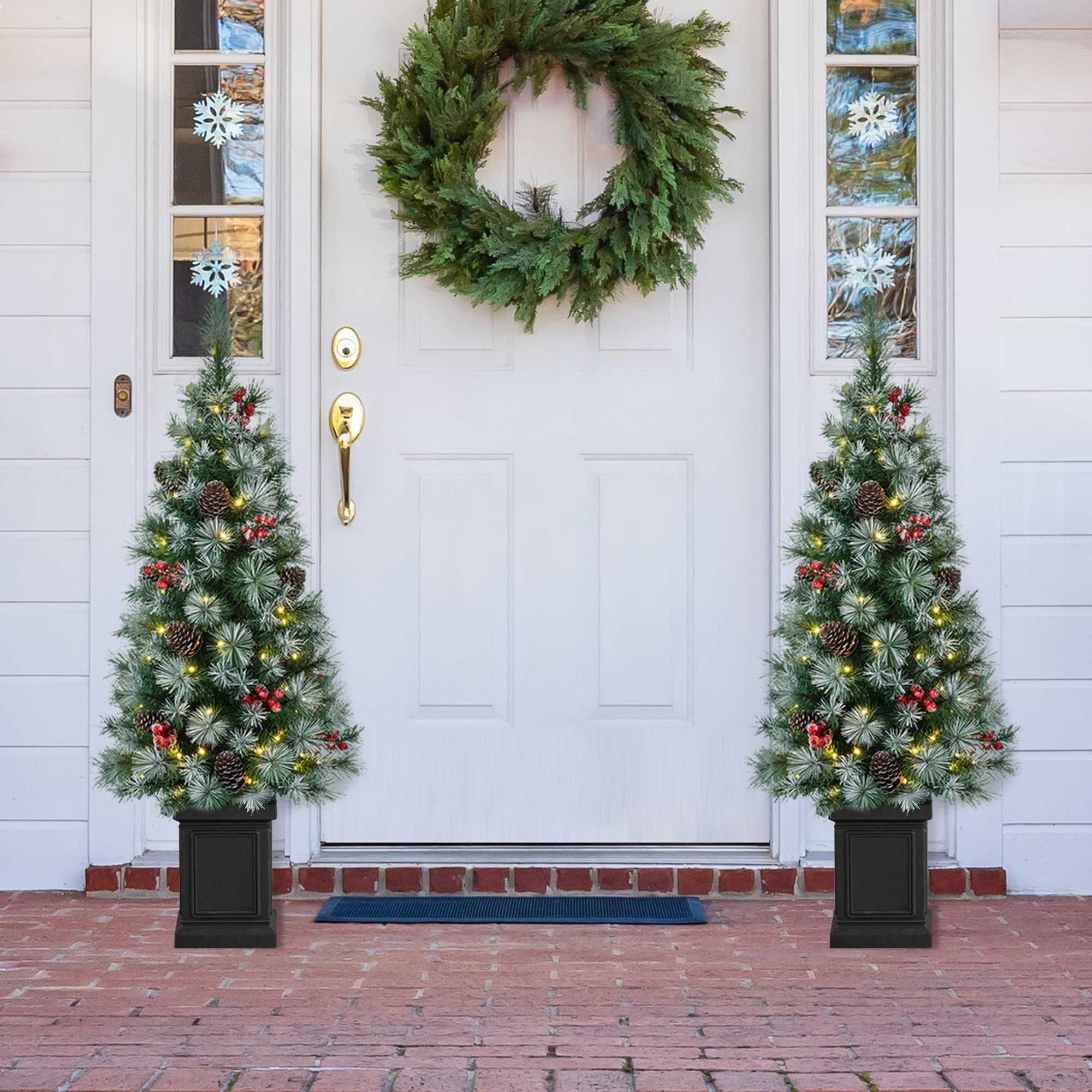 Glitzhome 4ft/5ft/6ft Pre-Lit Pine Artificial Christmas Porch Tree with Warm White Lights