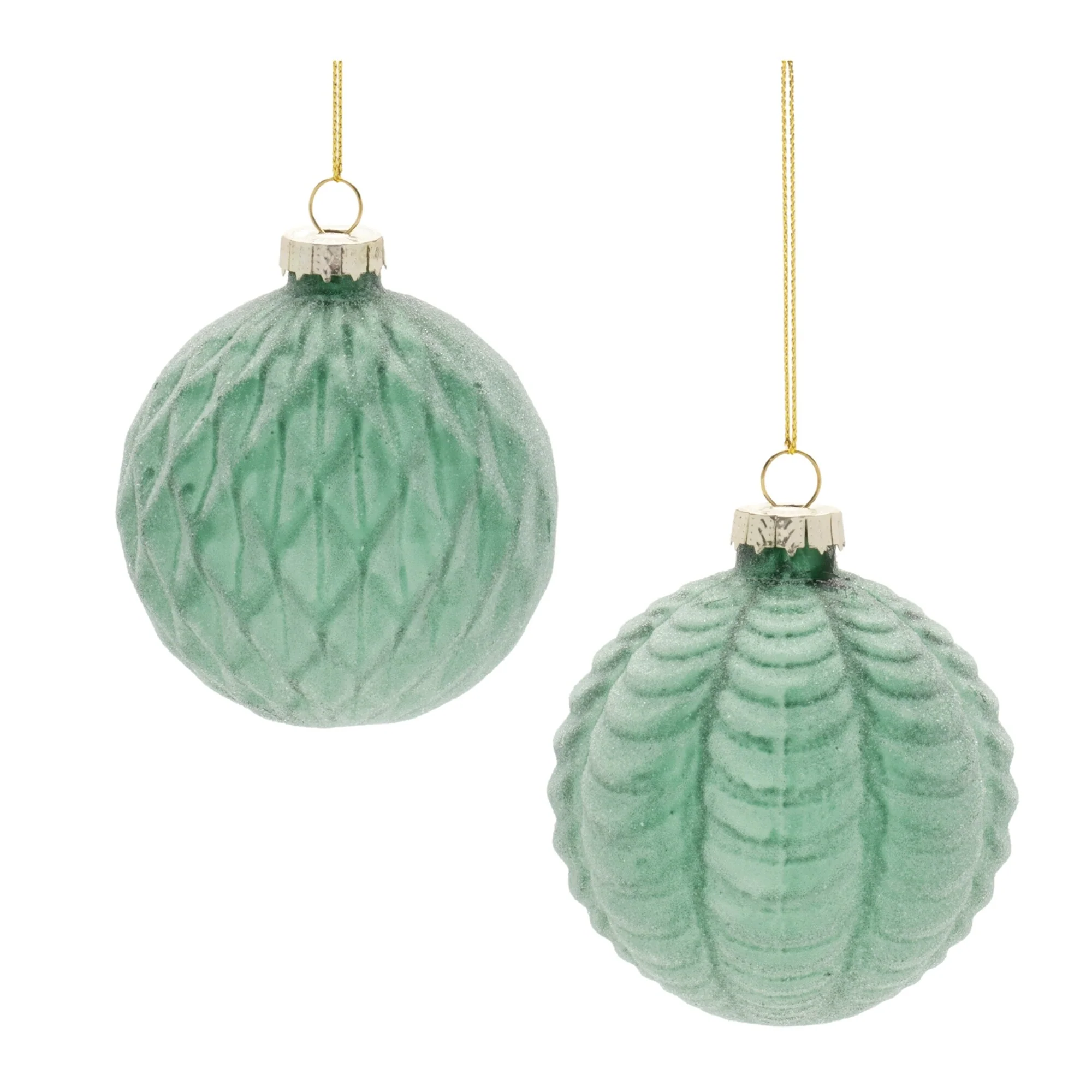 Scalloped and Harlequin Frosted Glass Christmas Ball Ornaments - 3