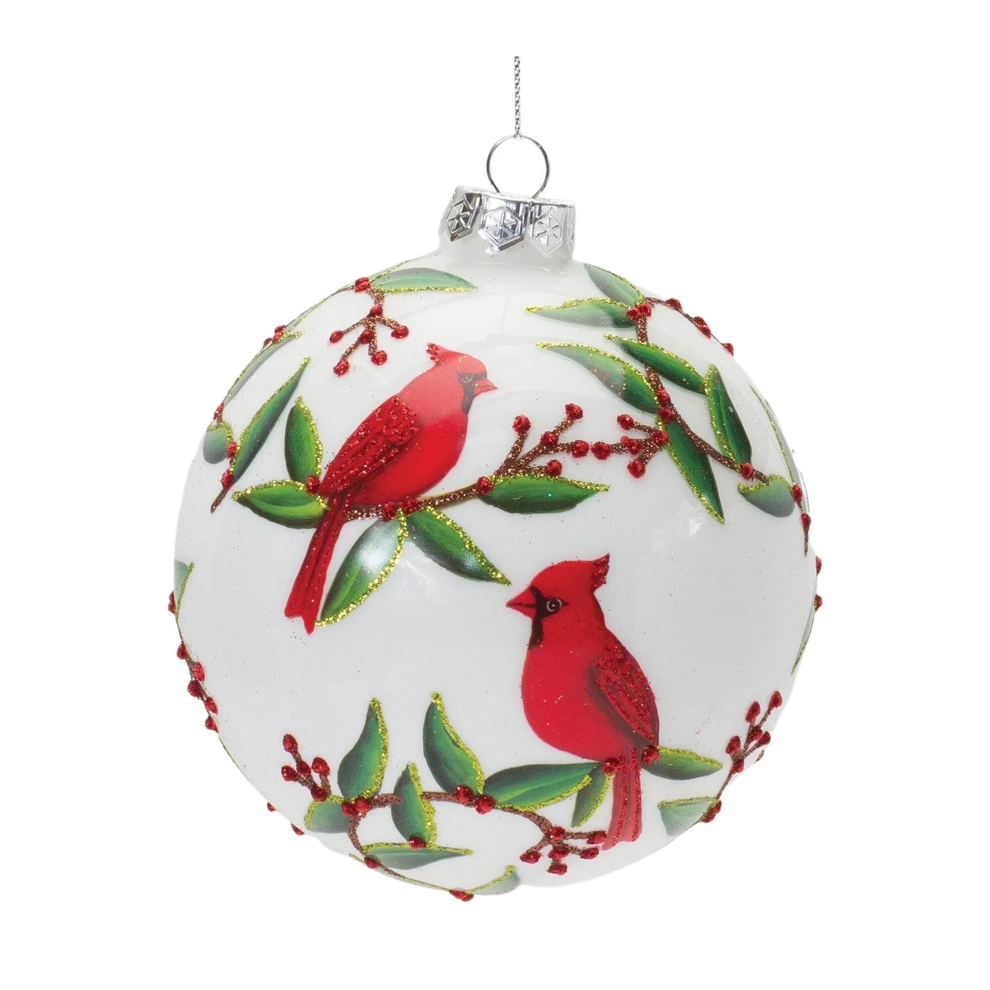 6ct Green & Red Ribbed Cardinal Bird Christmas Ball Ornaments 4.75