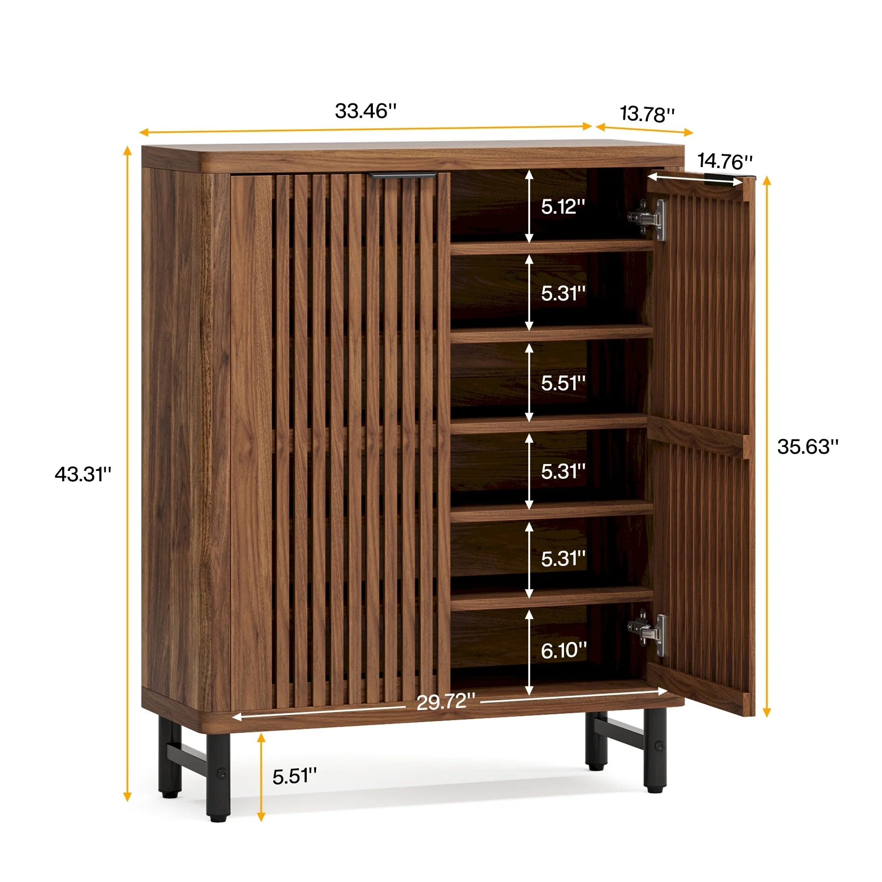 24 Pairs Wood Shoe Storage Cabinet with 2-Door and Adjustable Shelving for Entryway Living Room