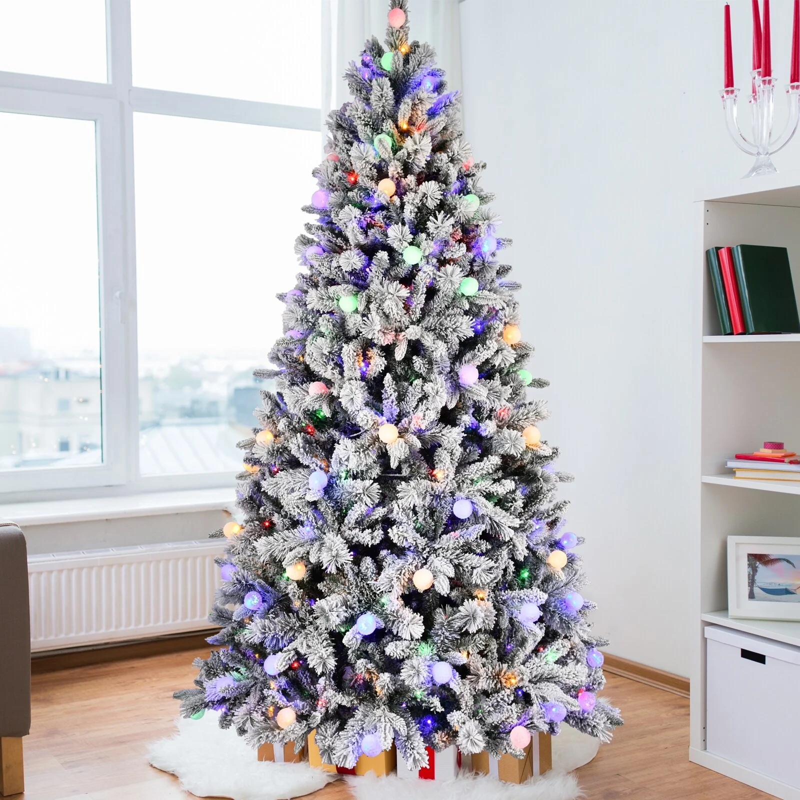Pre-lit 7.5FT Christmas Tree with Memory Wire and 400 Dual-Color LEDs, 10 Lighting Functions, Xmas Tree for Holiday Decor