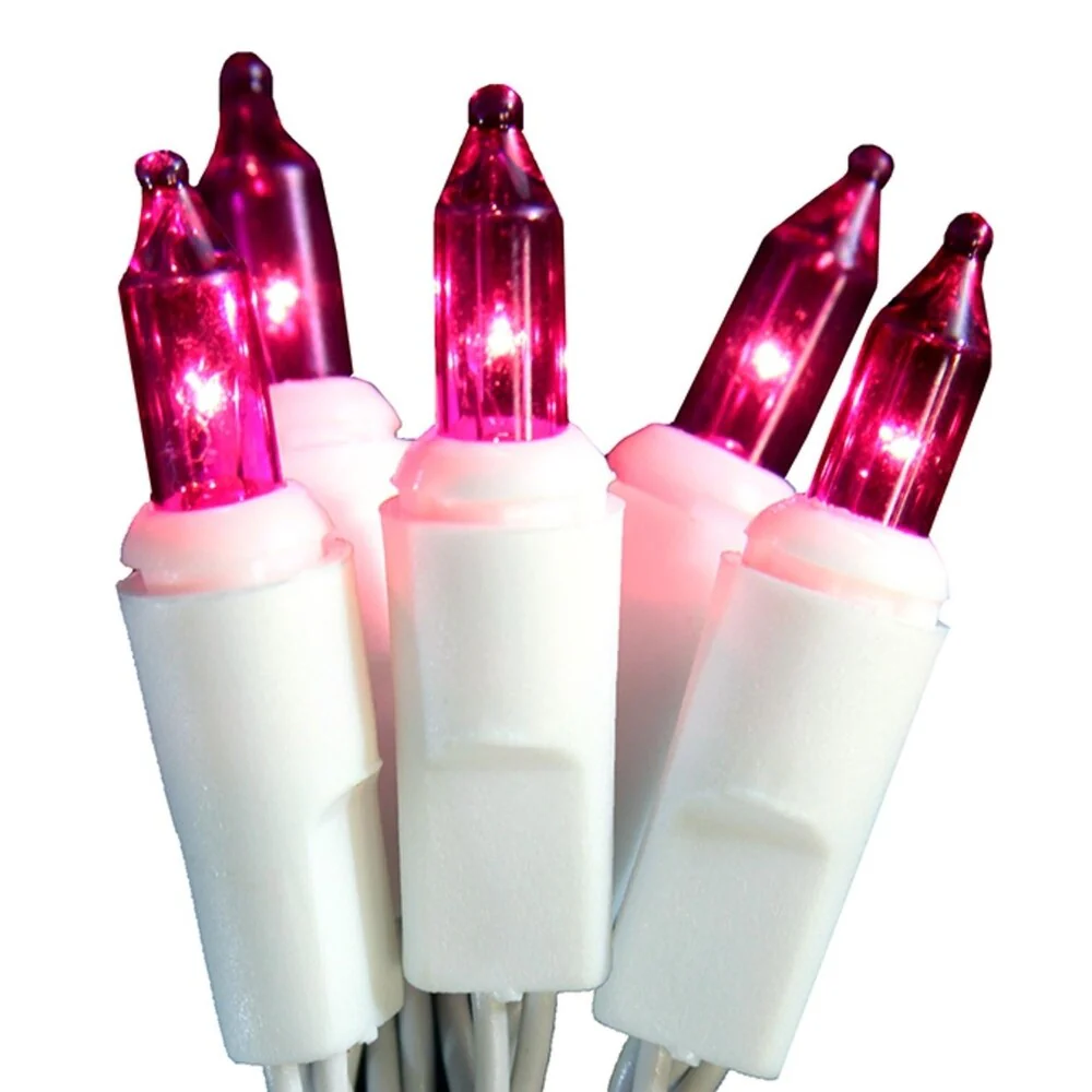 Set of 10 Battery Operated Pink Mini Christmas Lights - White Wire