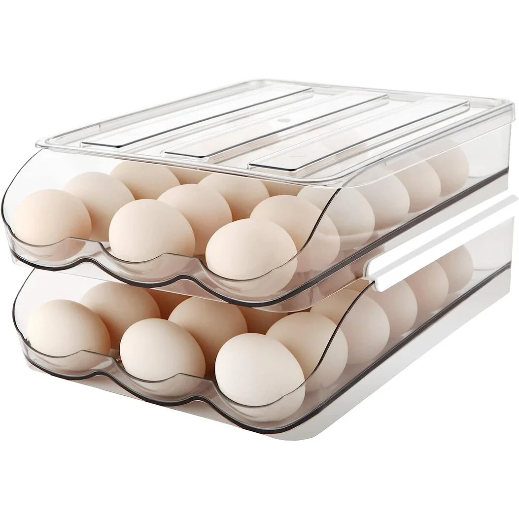 Set of 2 Auto Rolling Storage Container 18 Egg Tray - 2 Layer