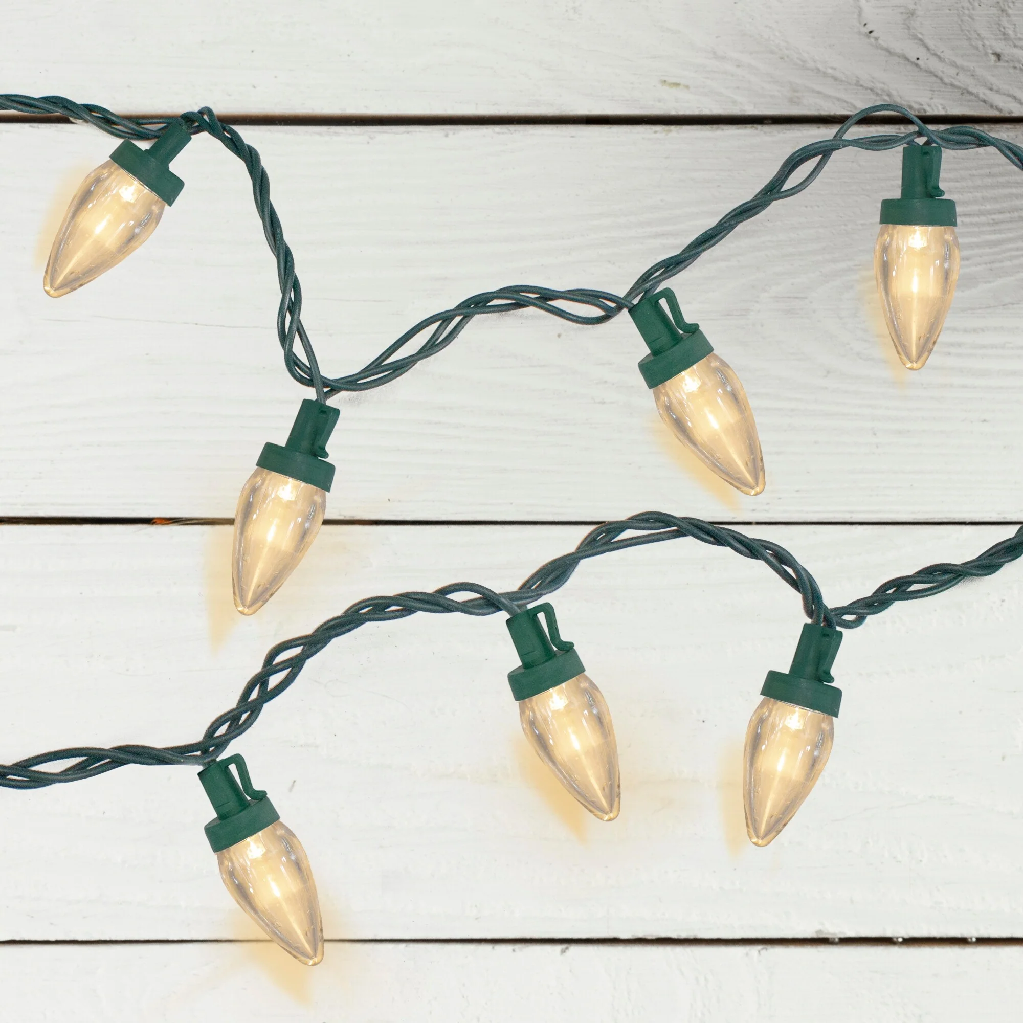 50 Count Warm White LED C7 Christmas Lights, 20.25 ft Green Wire