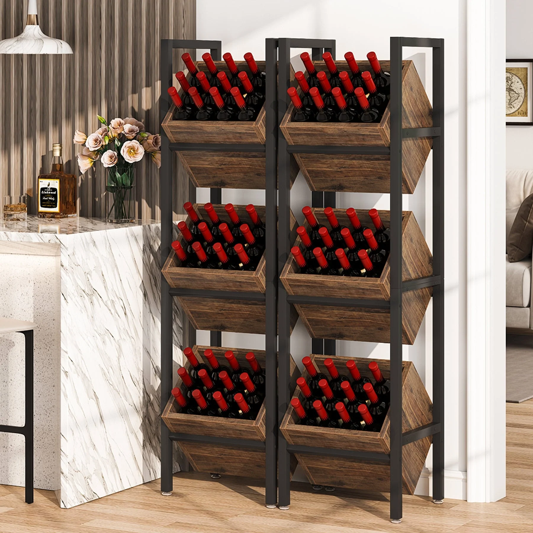 3 Tier Freestanding Floor Wooden Wine Rack