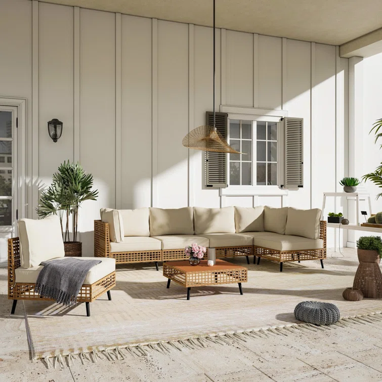 7 Pieces Wicker Sectional Seating Group with Cushions