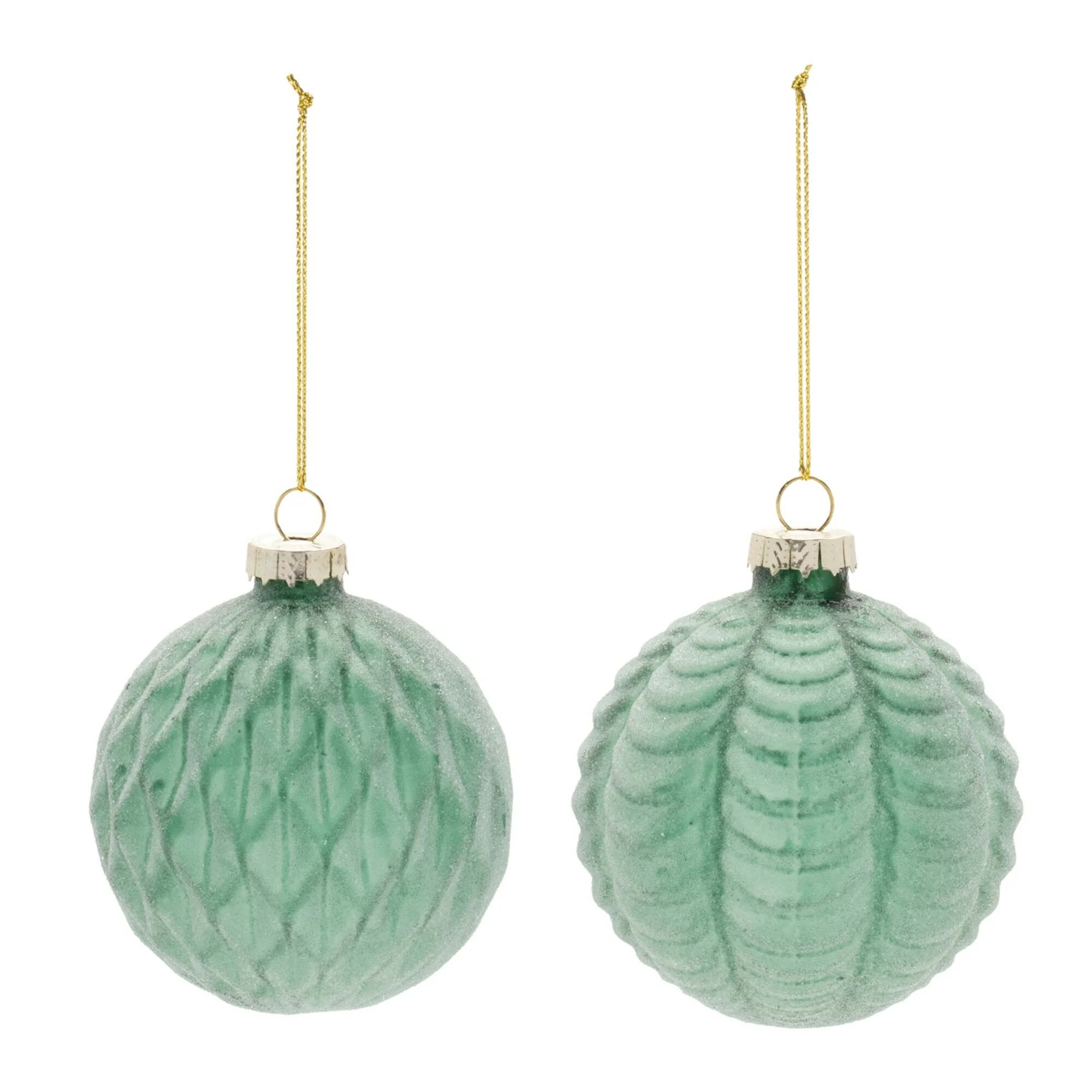 Scalloped and Harlequin Frosted Glass Christmas Ball Ornaments - 3