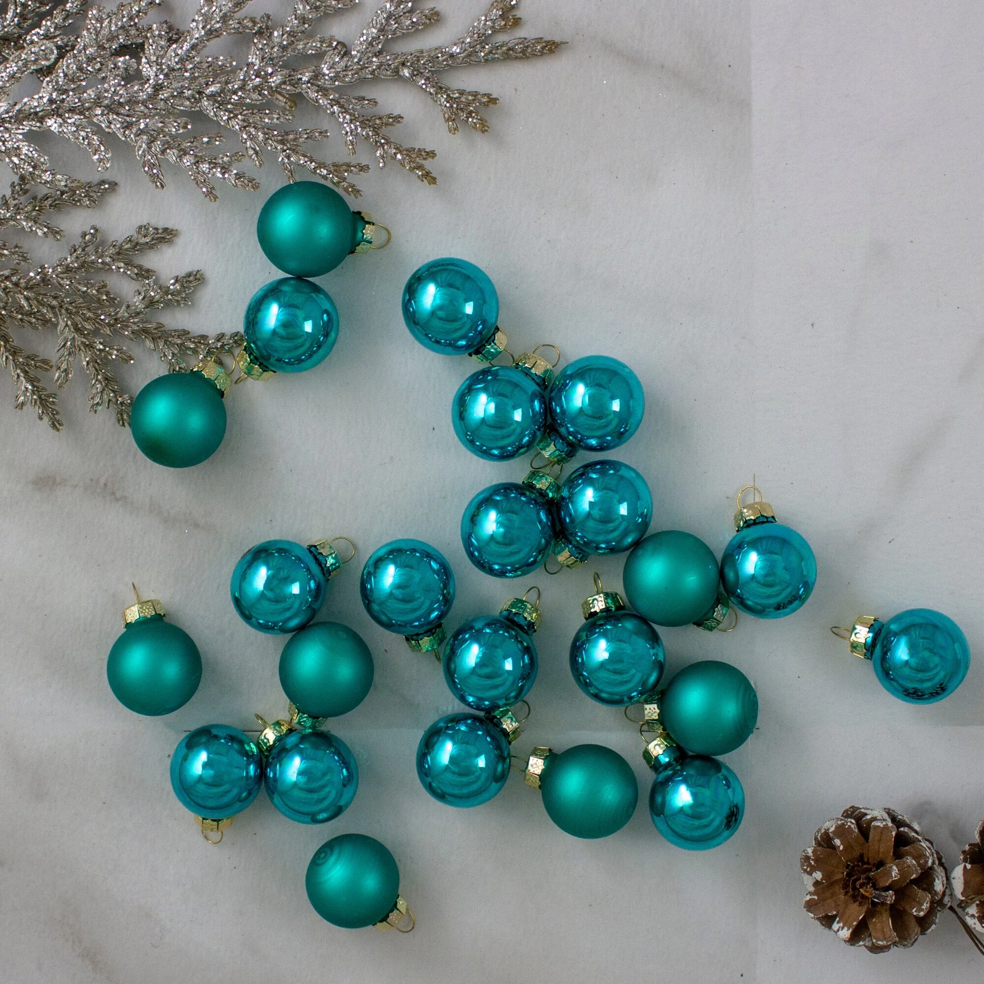 24ct Shiny Matte Teal Green Glass Ball Christmas Ornaments 1