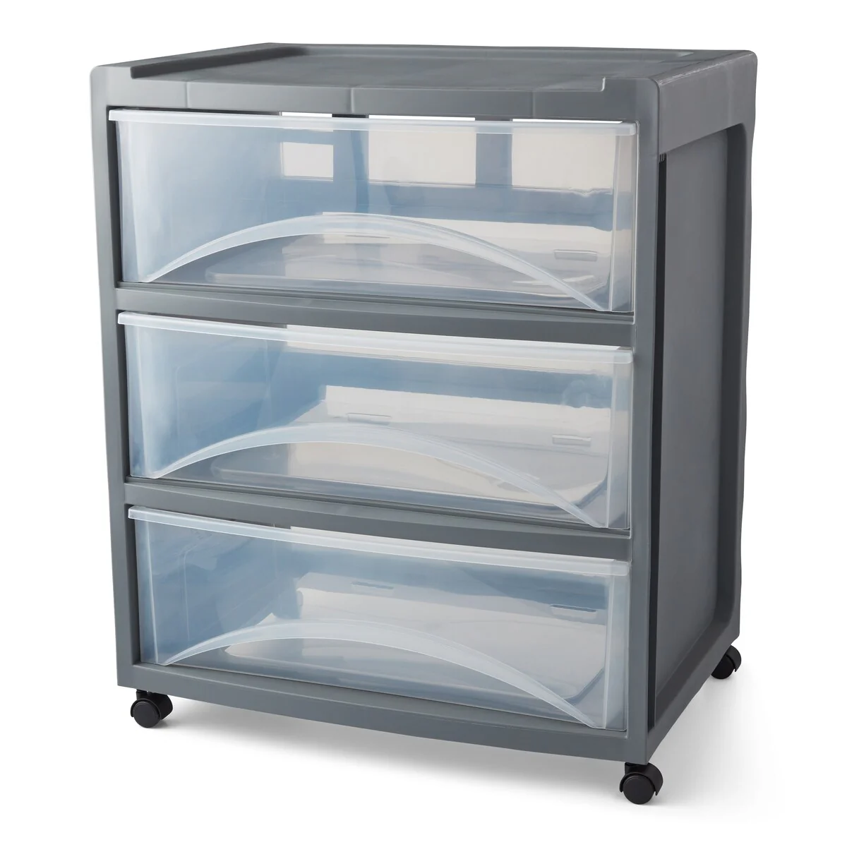 STARPLAST Wide 3 Drawer Plastic Storage Cart, Grey