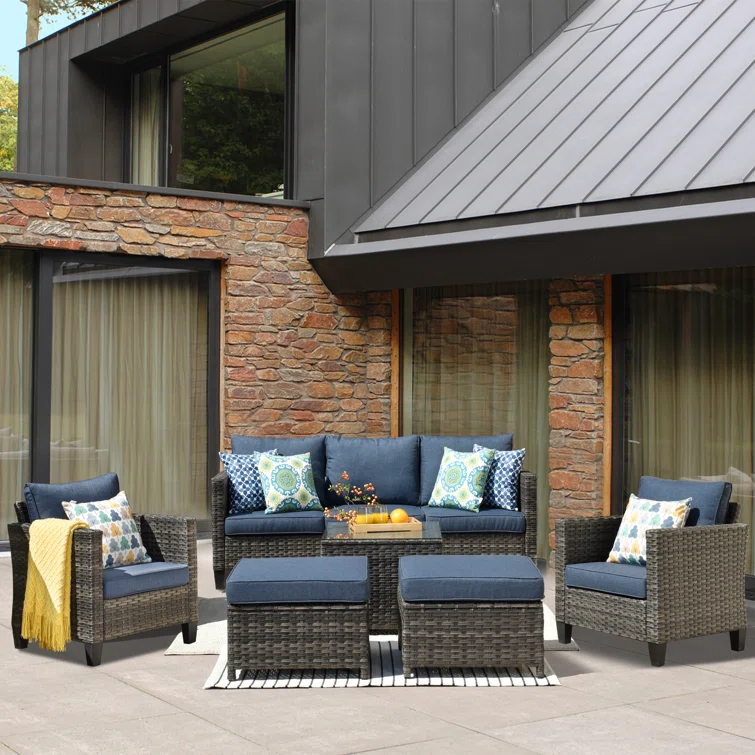 5 - Person Outdoor Seating Group with Cushions (Set of 6)
