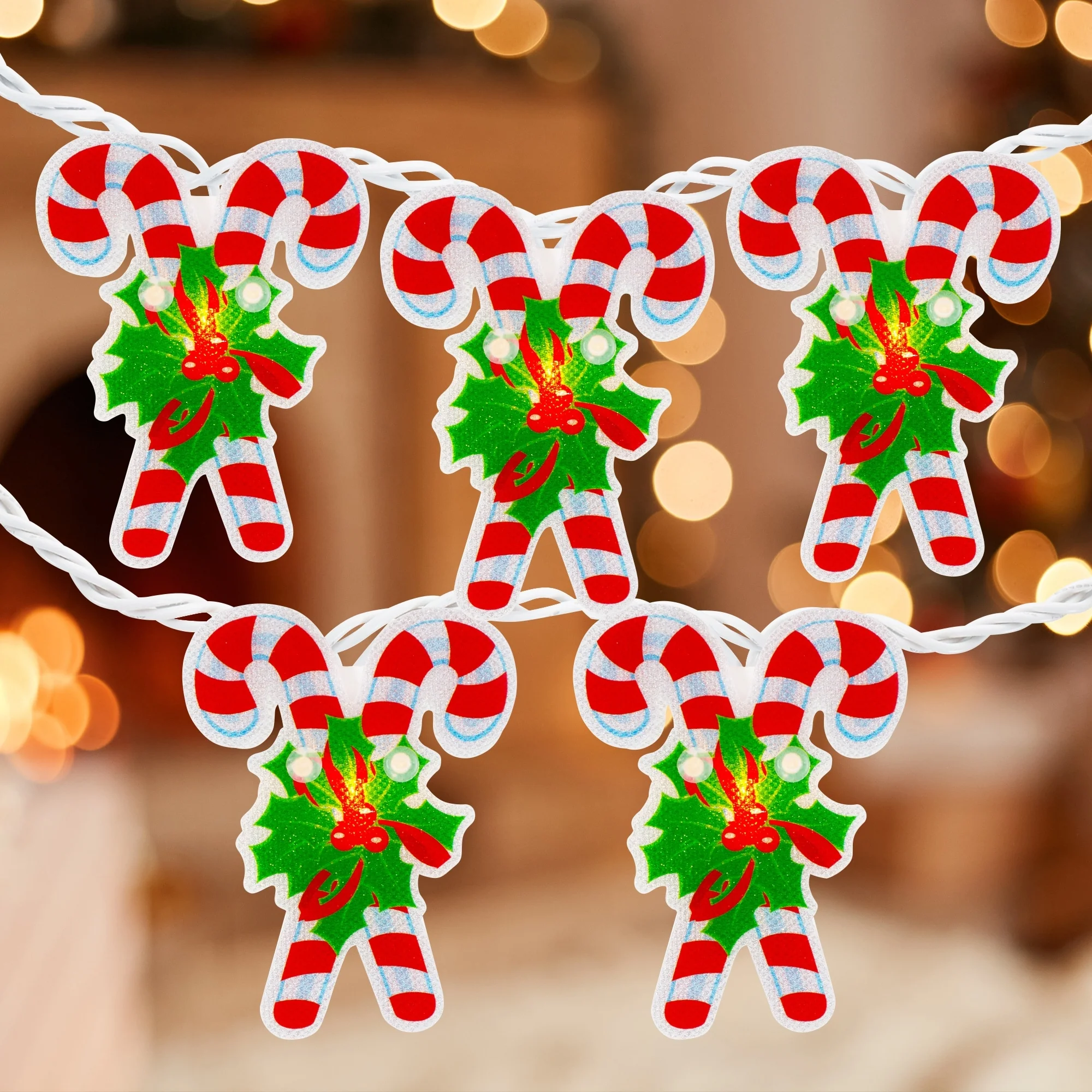 10-Count Candy Cane Christmas Light Set - 6ft White Wire