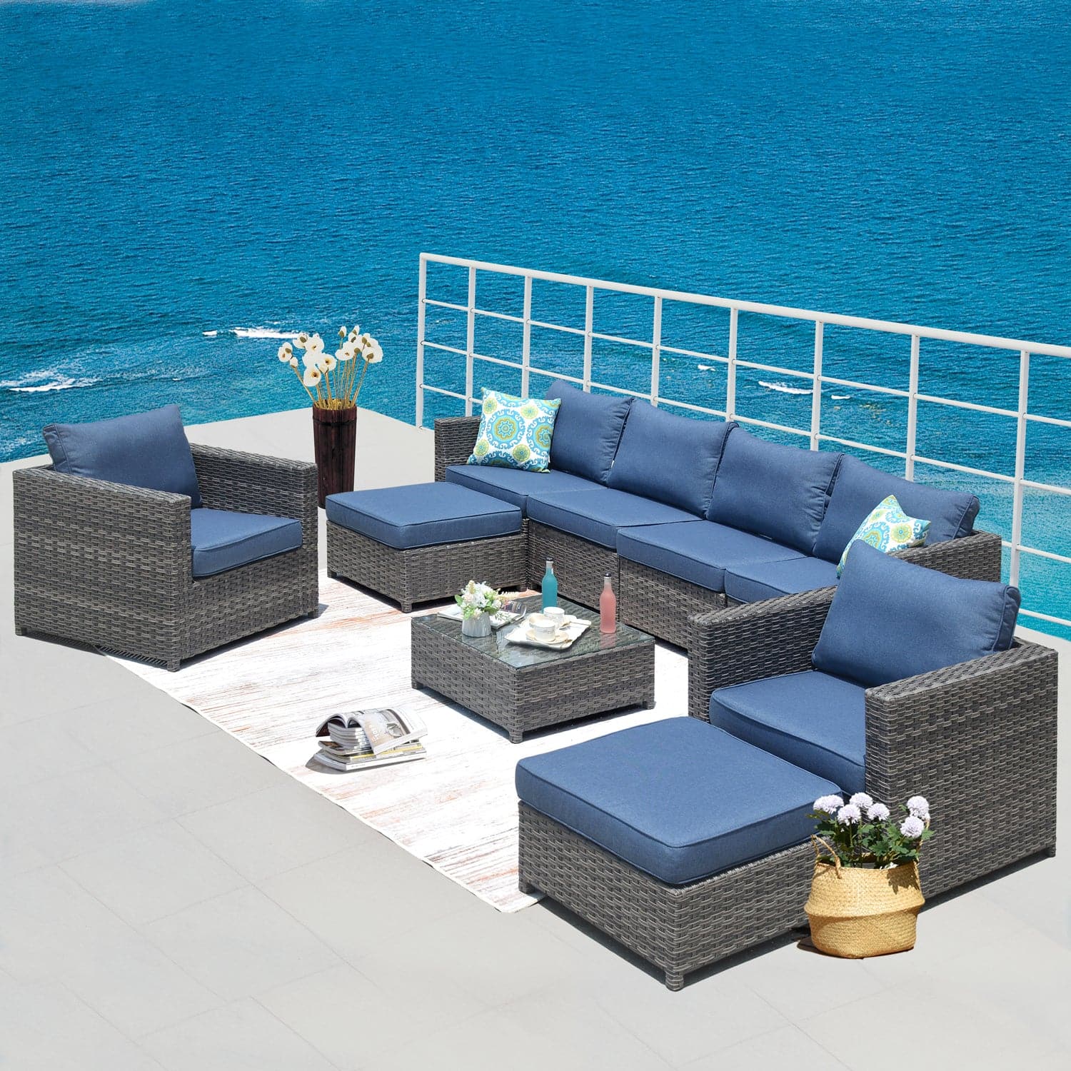 Ovios Outdoor Furniture Bigger Size 9-Piece, King Series, Fully Assembled, with 2 Chairs