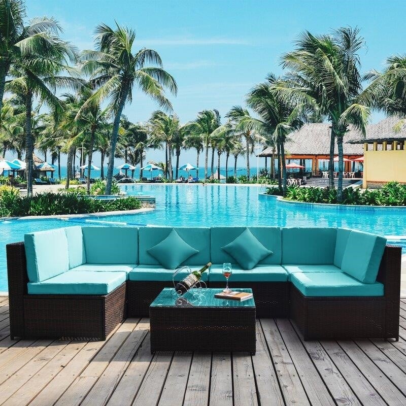 Sondra Wicker/Rattan 6 - Person Seating Group with Cushions