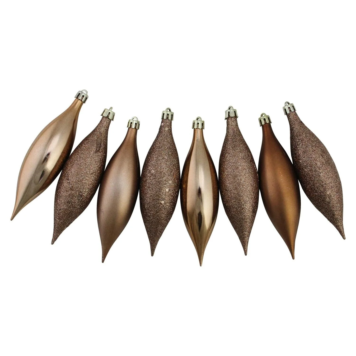 8ct Mocha Brown Shatterproof 4-Finish Finial Drop Christmas Ornaments 5.5