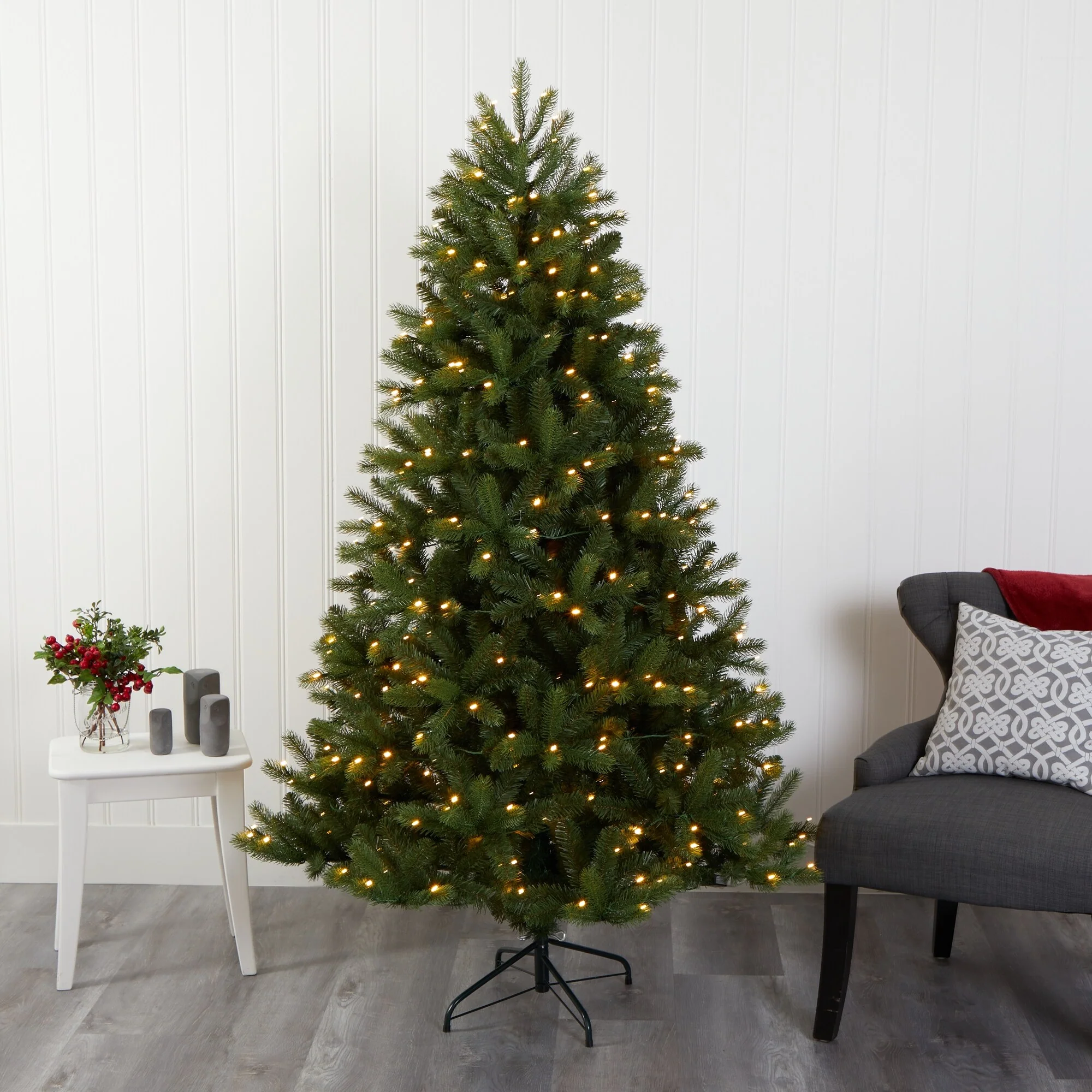 6’ New Haven Spruce Artificial Christmas Tree, Clear LED Lights - 6 Foot