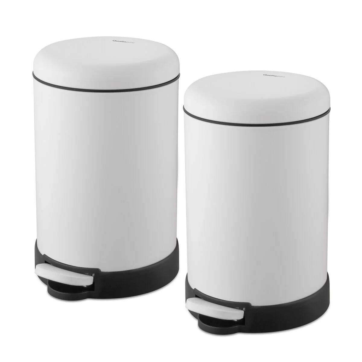 Qualiazero TWO 1.6 Gal Round Step On Trash Cans, Stainless Steel, Twin Pack