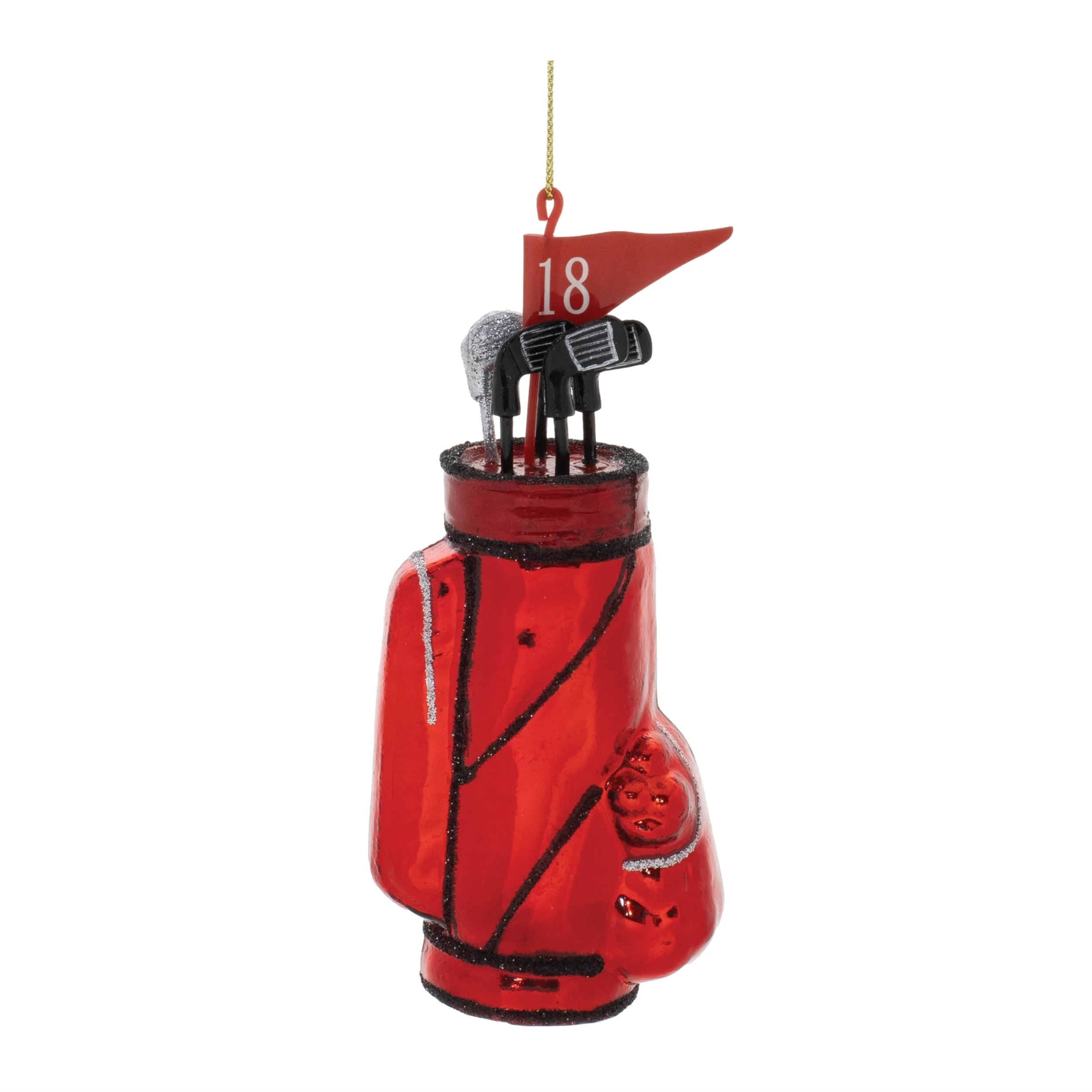 Set of 12 Red Glass Golf Clubs and Bag Ornaments with Glitter Accents for Holiday Tree Decoration - 2.25”L x 1.5”W x 5.5”H