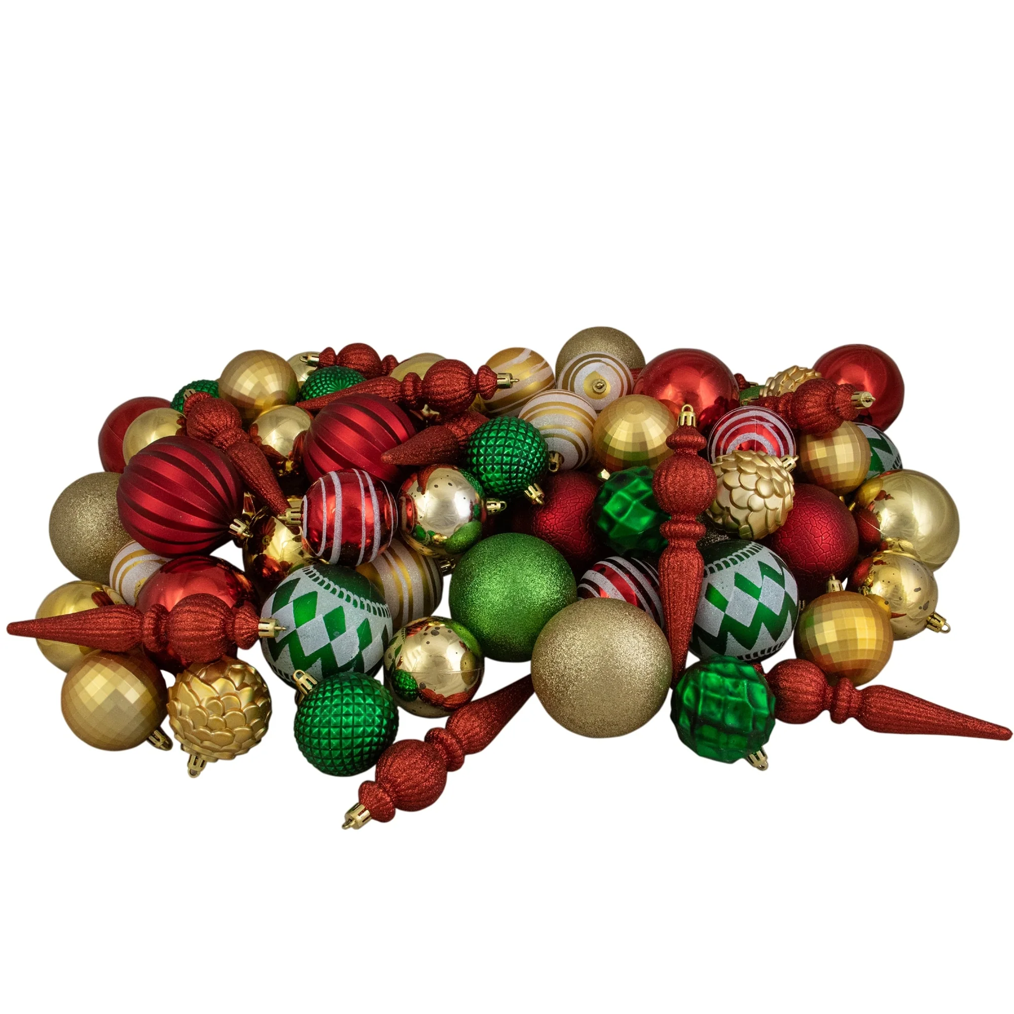 75Ct Red, Green Gold Shatterproof 3-Finish Christmas Ball Ornaments