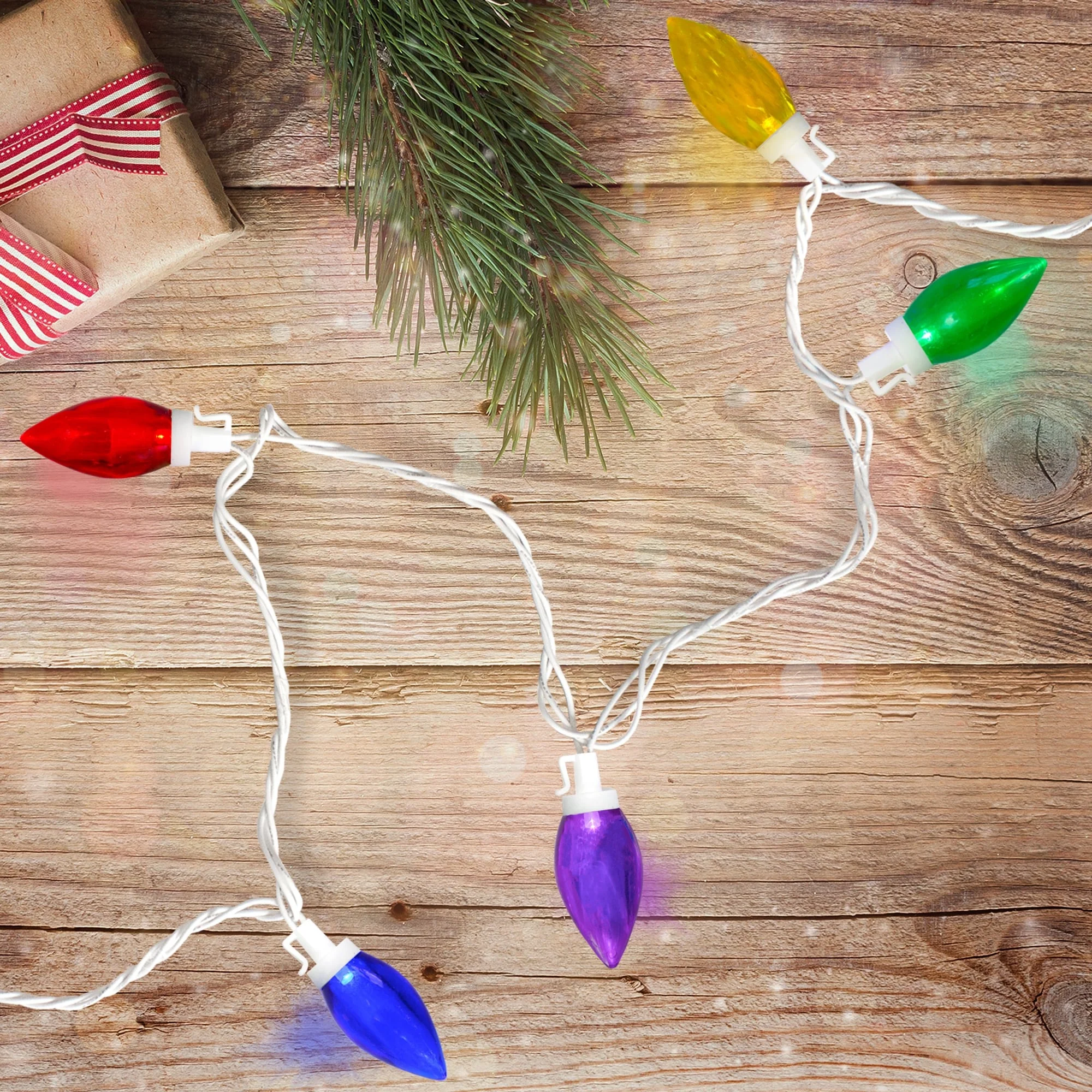 25 Count Multi-Color LED C9 Christmas Lights, 16 ft White Wire