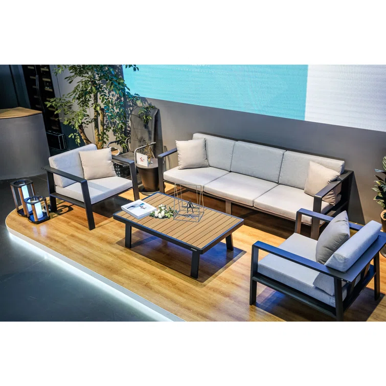 Nofi 5-Seater Outdoor Sofa Set With Cushions, Aluminum Frame