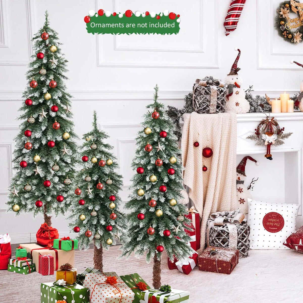 Set of 3 Pre-Lit Slim Christmas Tree Artificial Decoration 3/4/5 FT