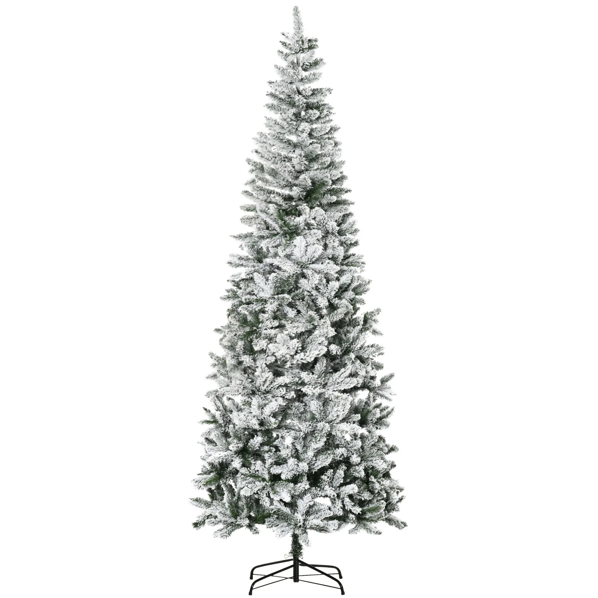 Unlit Snow-Flocked Slim Pine Artificial Christmas Tree With Realistic Branches And Tips
