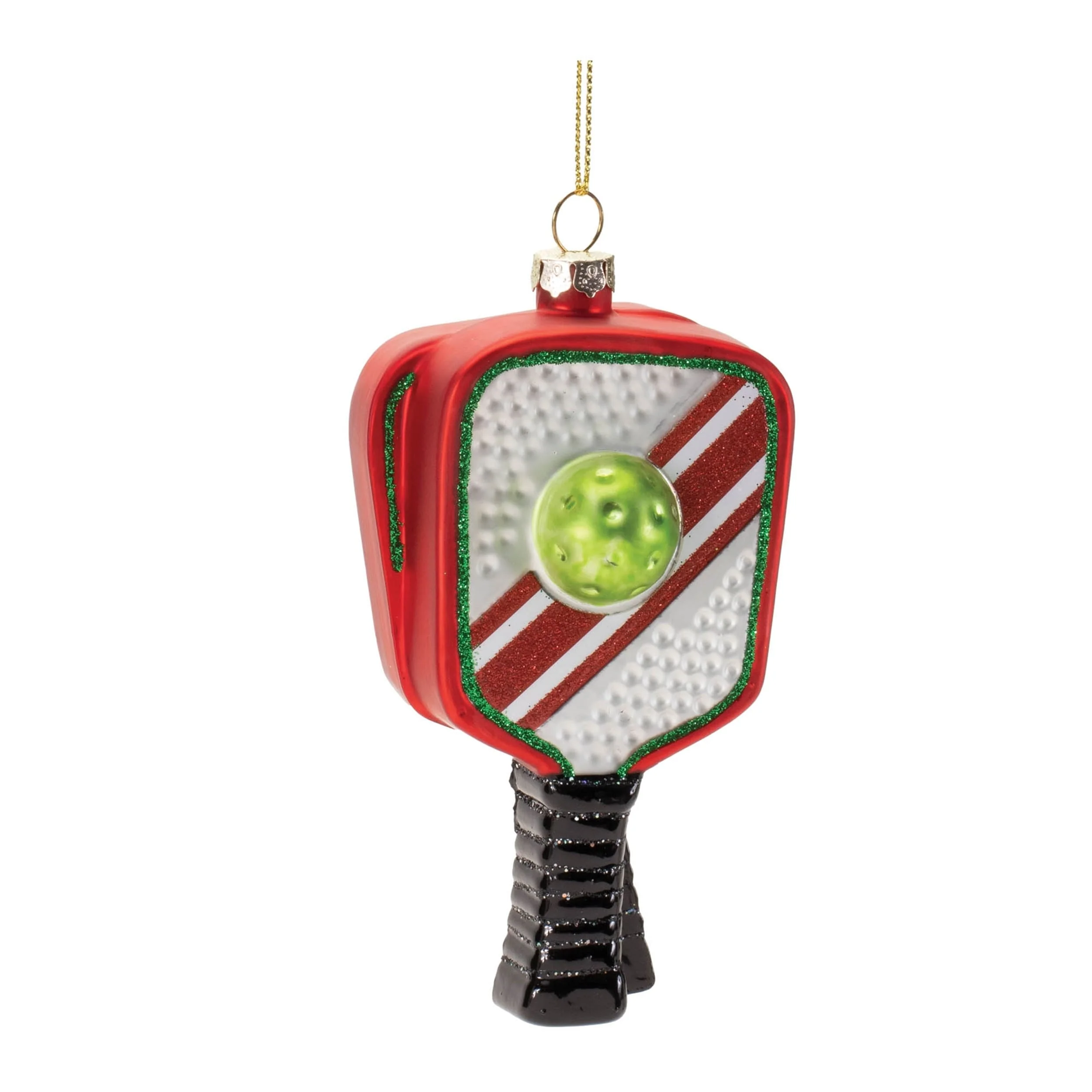 Pickleball Racket Tree Ornaments Glass Holiday Set of 6 - 2.25” x 1.25” x 5”