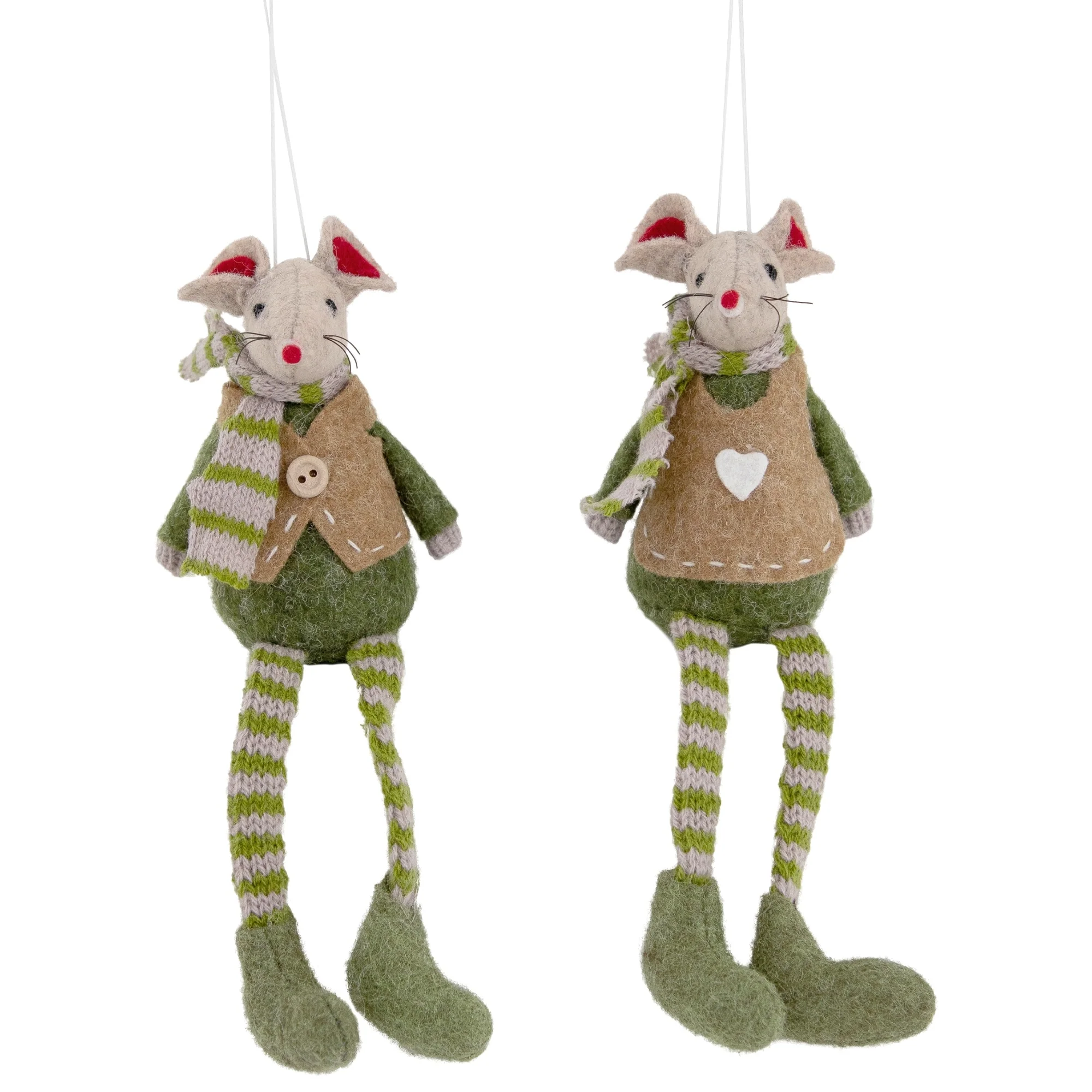 Set of 2 Boy and Girl Mice Christmas Ornaments 7.5