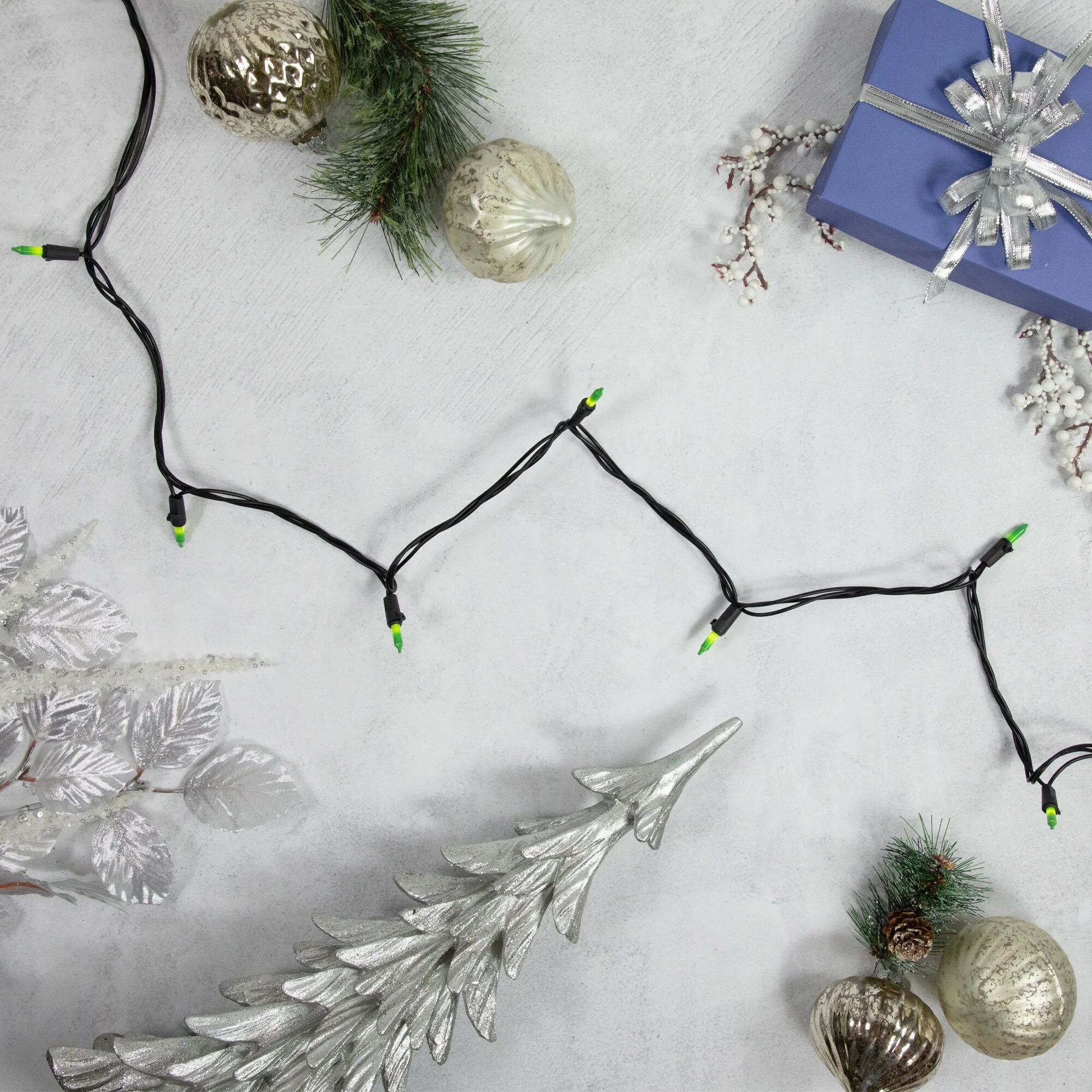 50-Count Opaque Green Mini Christmas Light Set- 24.5ft, Black Wire