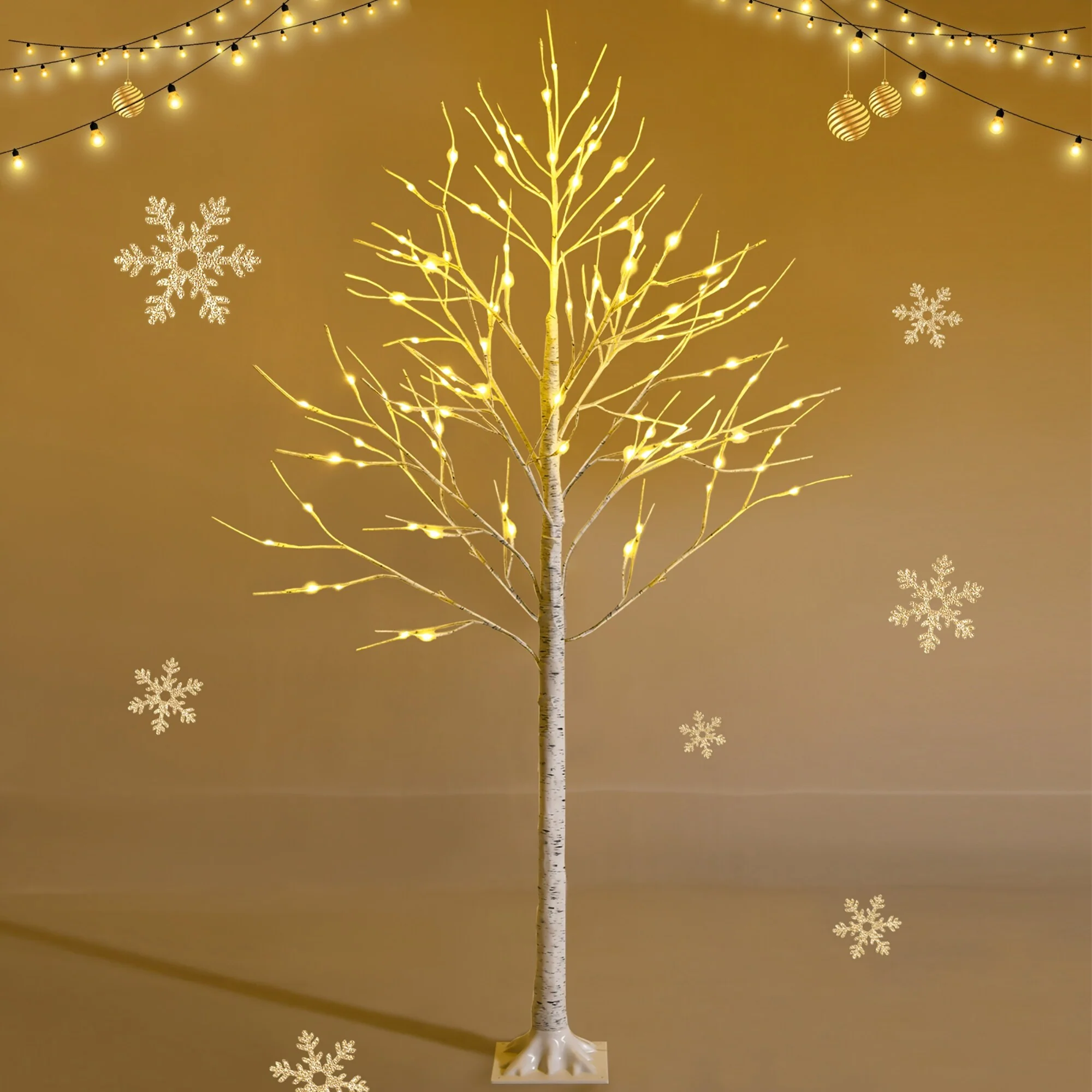 6FT Lighted Birch Tree Artificial White Christmas Tree w Warm Lights