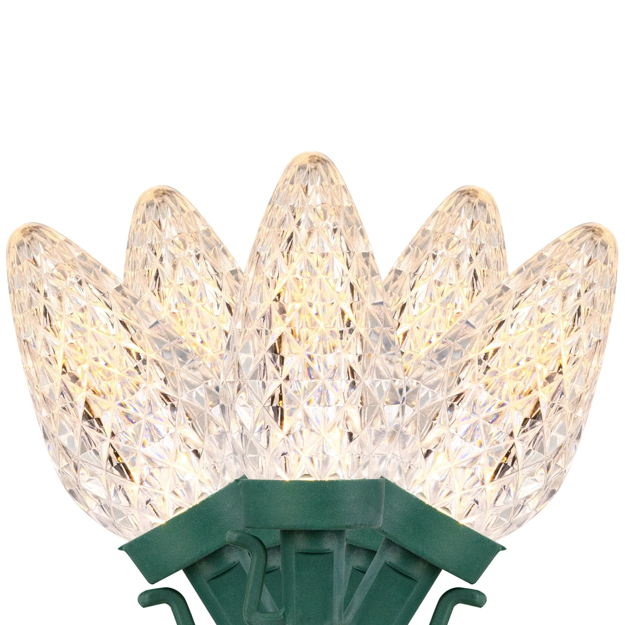50 ct Warm White LED Faceted C9 Christmas Lights on Spool, Green Wire