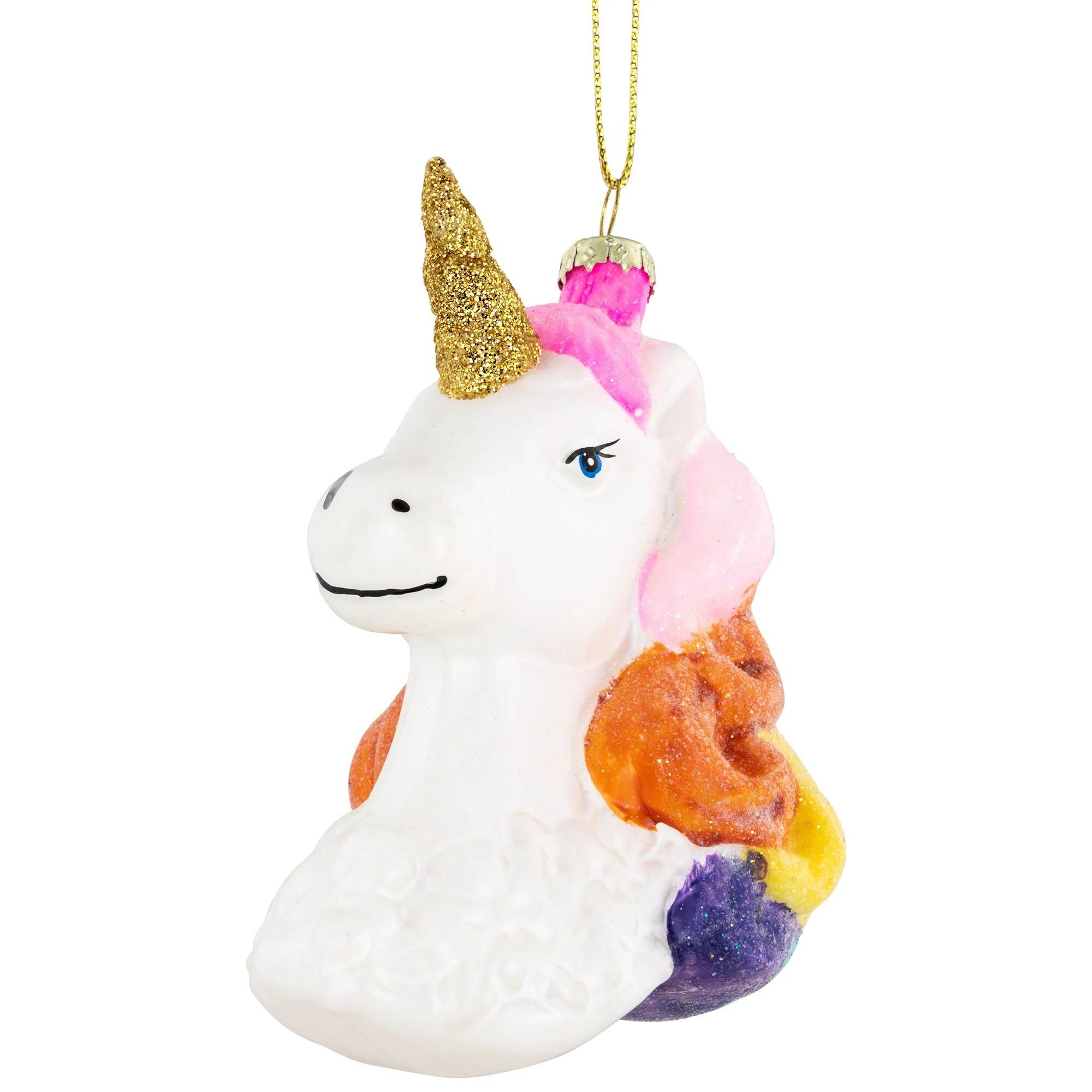 4in Rainbow Unicorn Head Hanging Glass Christmas Ornament