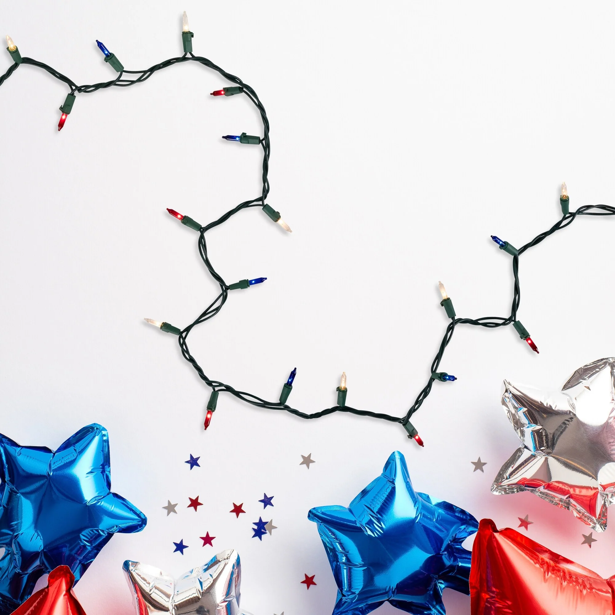 Mini Christmas String Lights - Red White and Blue - 20.25' Green Wire - 100ct
