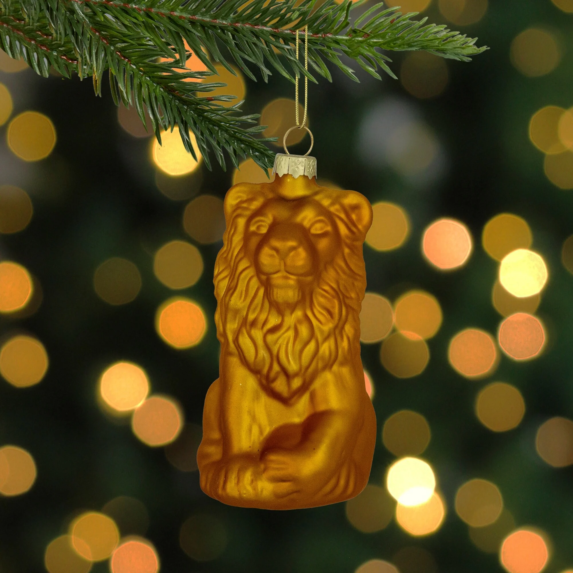 Sitting Lion Glass Christmas Ornament - 2.5
