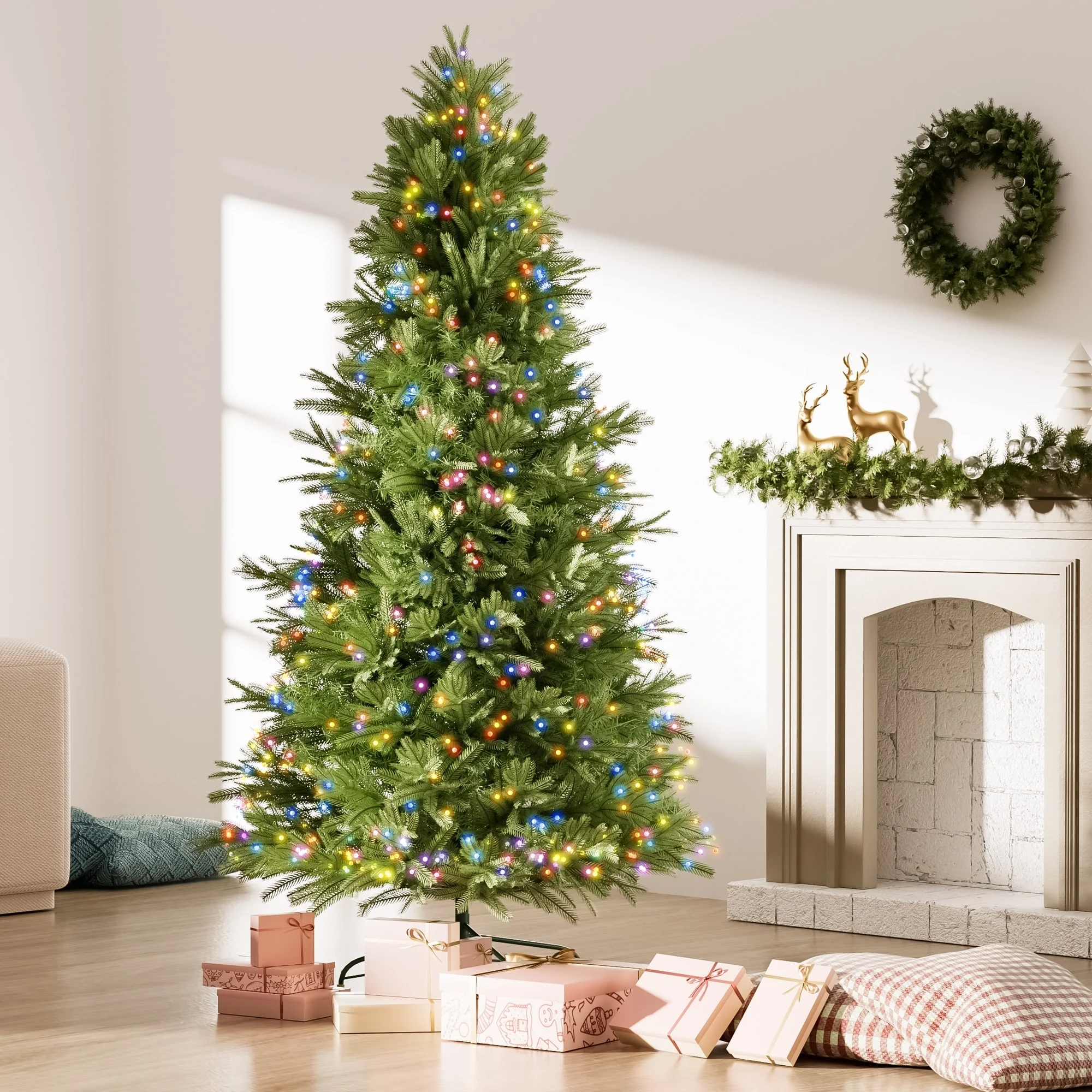 6.5' Everett Balsam Artificial Christmas Tree with Prelit 450 LED Lights and Metal Stand