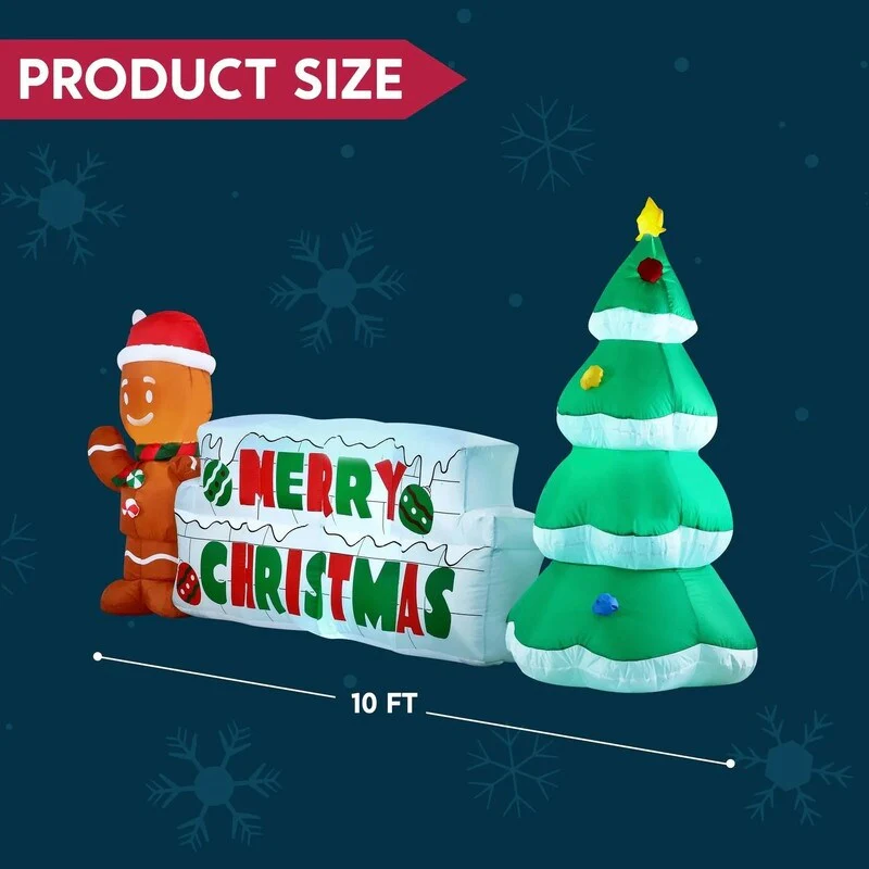 Joyfy 10ft Christmas Inflatable Gingerbread Man & Christmas Tree with Built-in LEDs