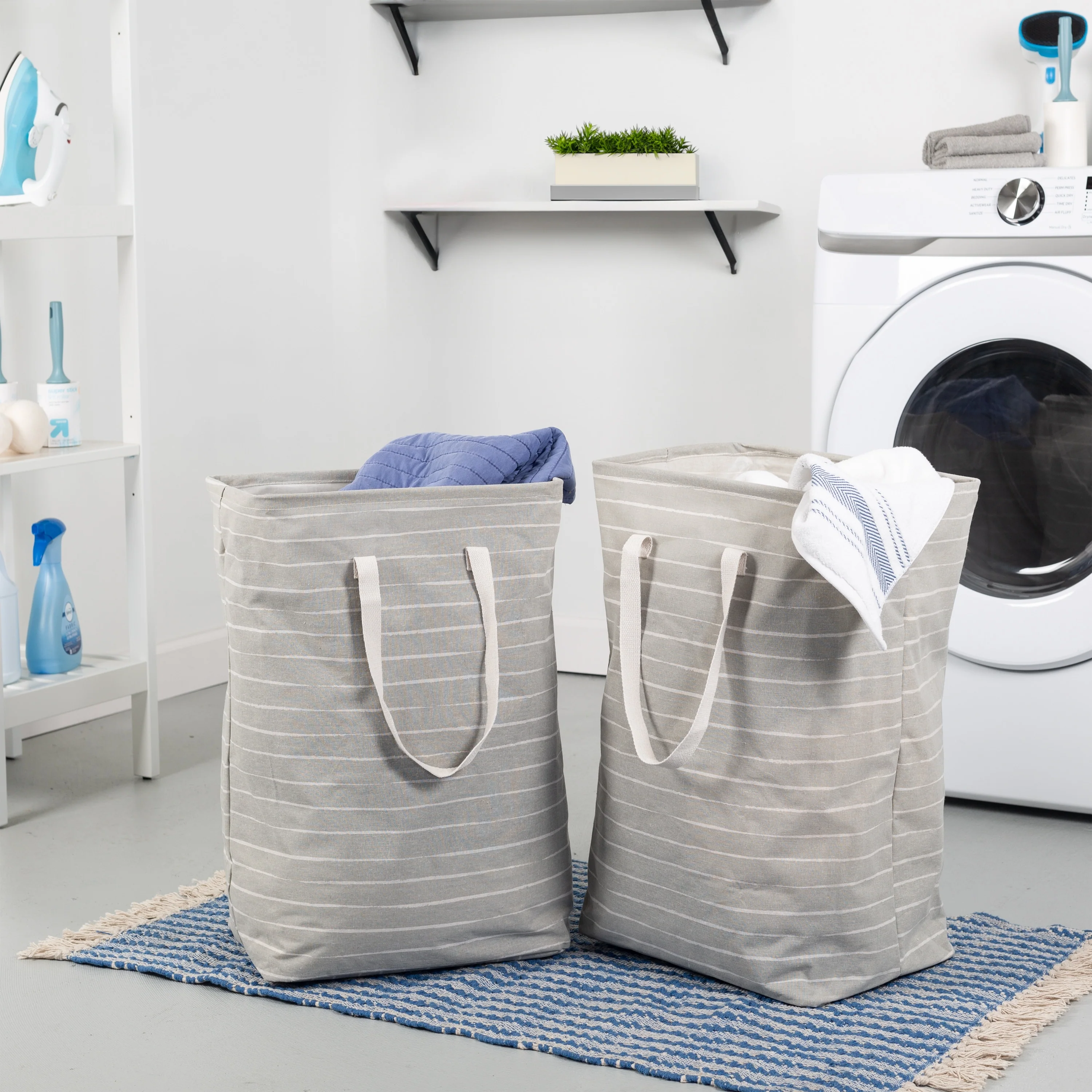Honey-Can-Do Set of 2 Gray Folding Laundry Hampers with Handles