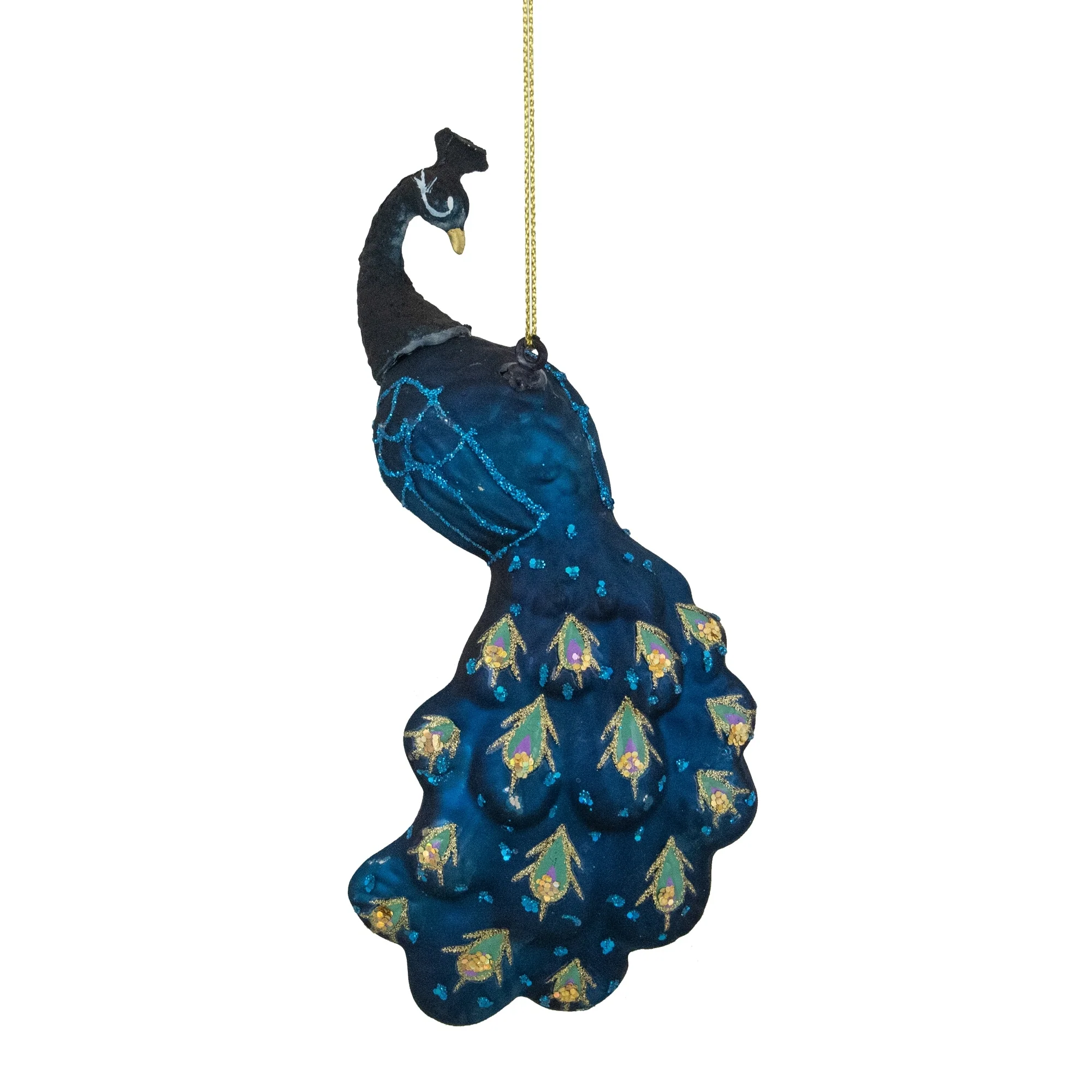 Glittered Peacock Glass Christmas Ornament - 6