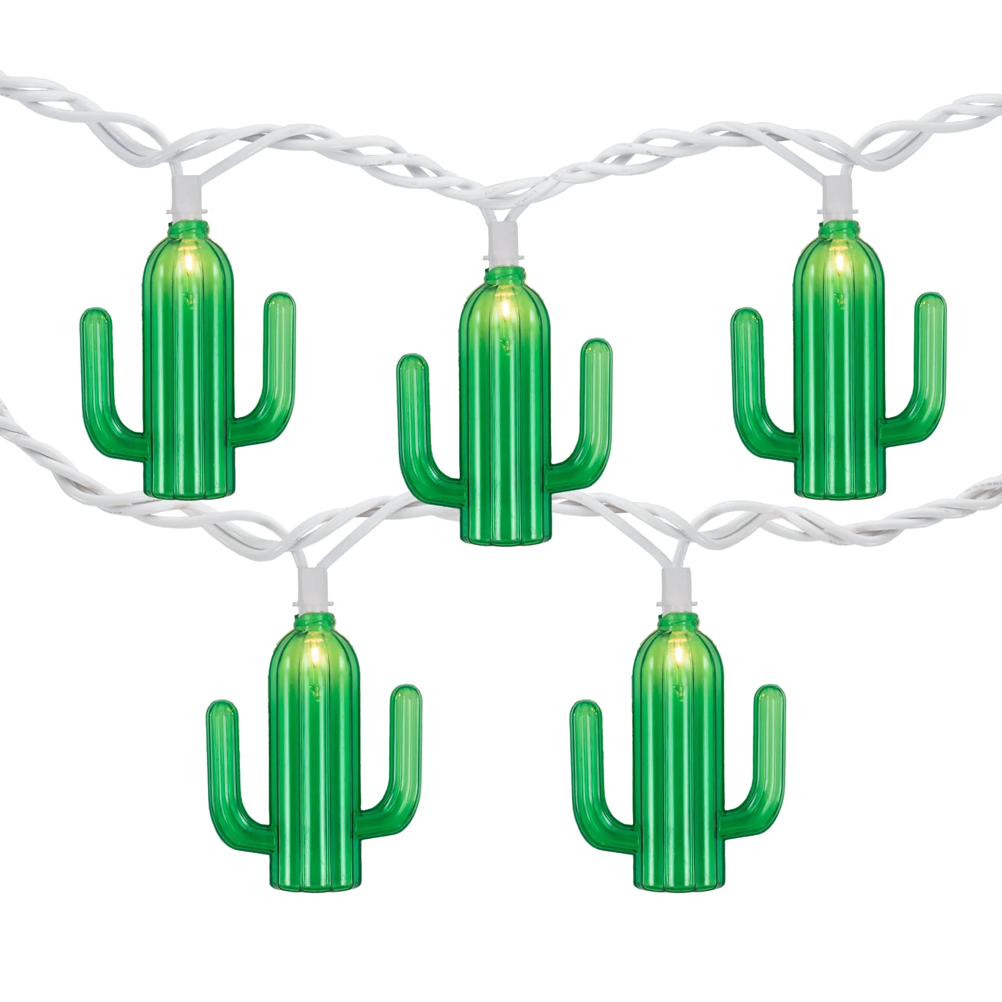 Green Cactus Patio Light Set - 6' White Wire - 10ct