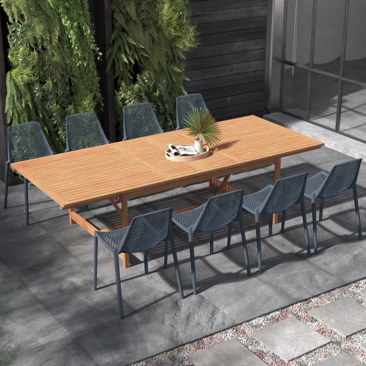 Tempo 9 Piece Teak Finish Outdoor Furniture Dining Set