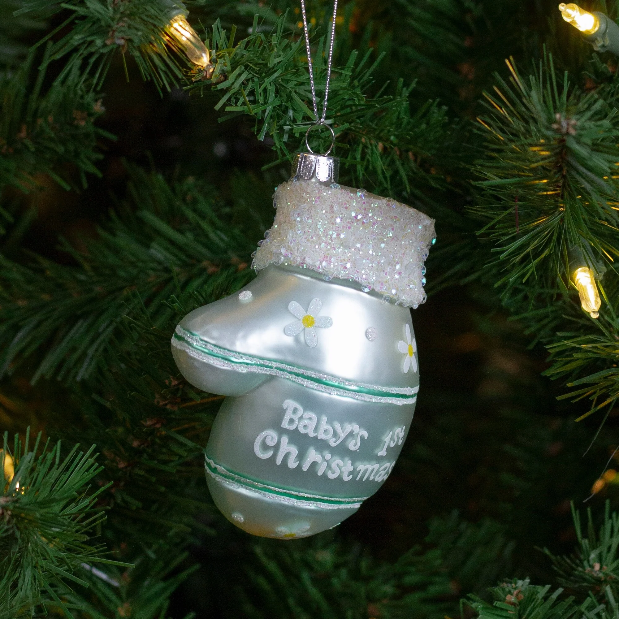 Baby's 1st Christmas Glass Mitten Holiday Ornament - 4