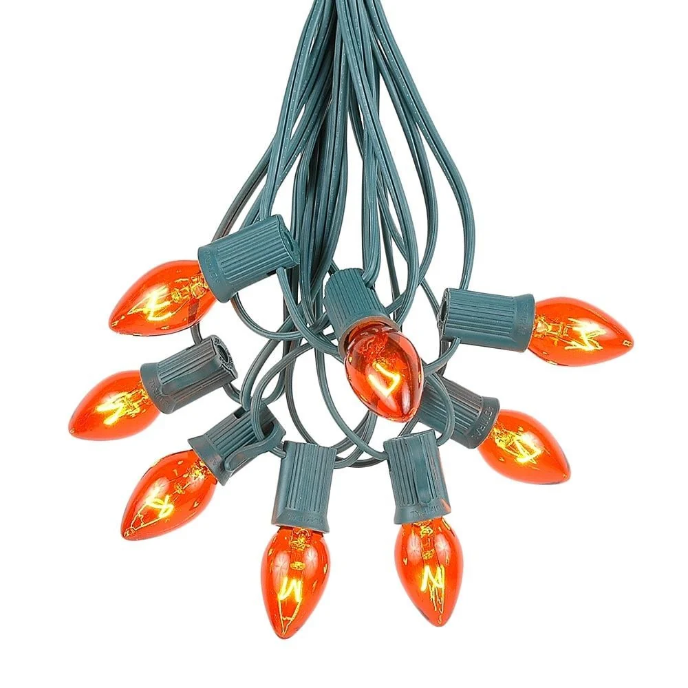 100 Foot C7 Christmas Light Set, Hanging Patio String Lights, Green Wire