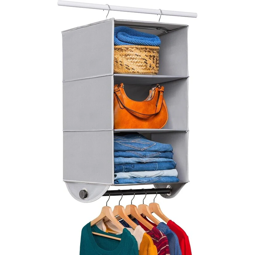 Hanging Closet Organizers with 3 Shelves - Closet Storage and RV Closet Organizer - Grey / Black