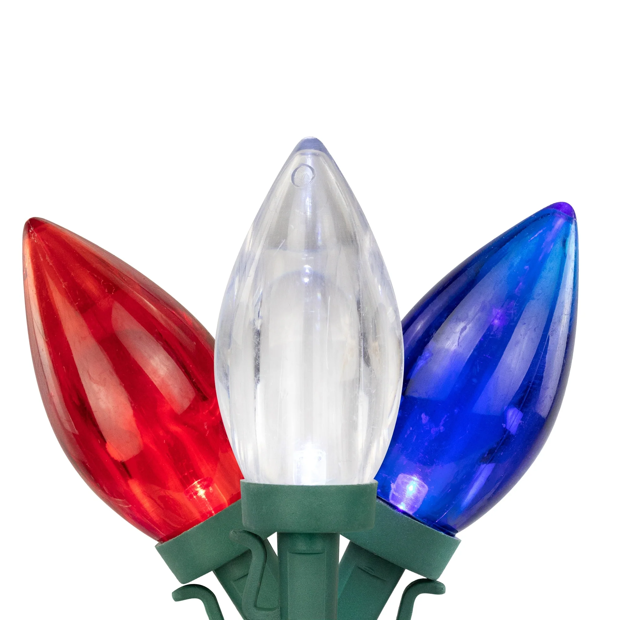 Patriotic LED C9 Christmas Lights - Red, White and Blue - 16' Green Wire - 25ct