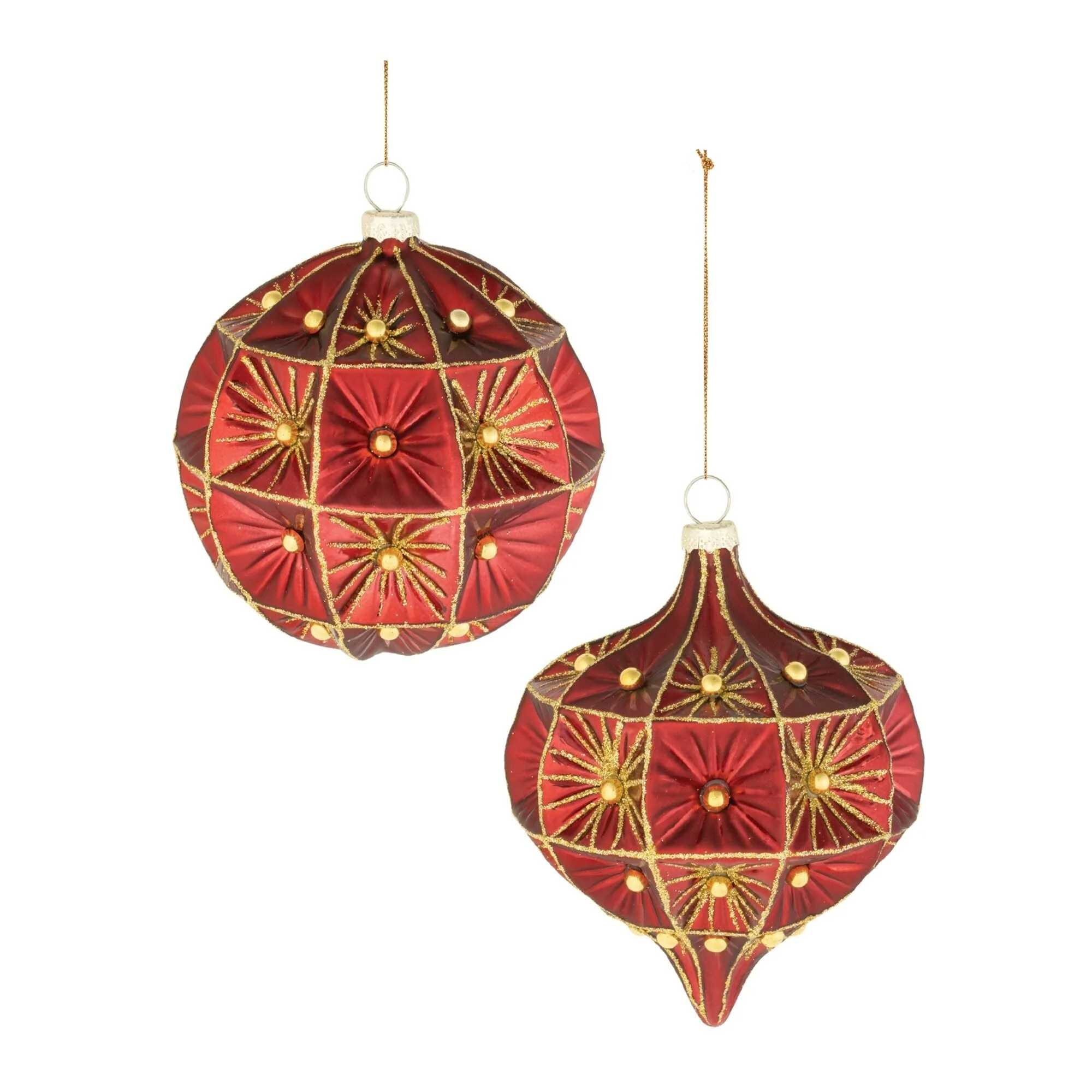 Beaded Onion and Ball Glass Christmas Ornaments - 4.75