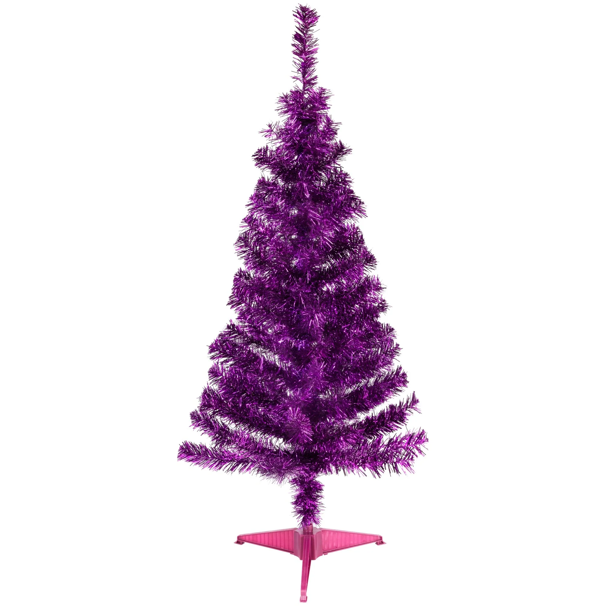 4' Purple Artificial Tinsel Christmas Tree, Unlit - 4 Foot