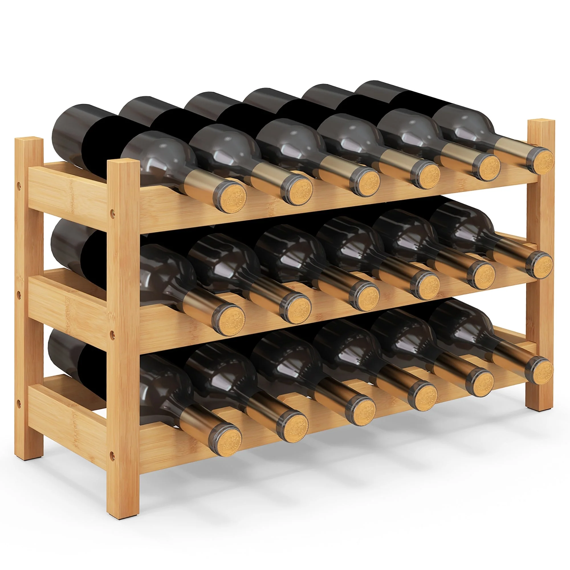 Gymax 3 Tier 18 Bottle Wine Storage Cabinet Shelf Bamboo Wine Rack for