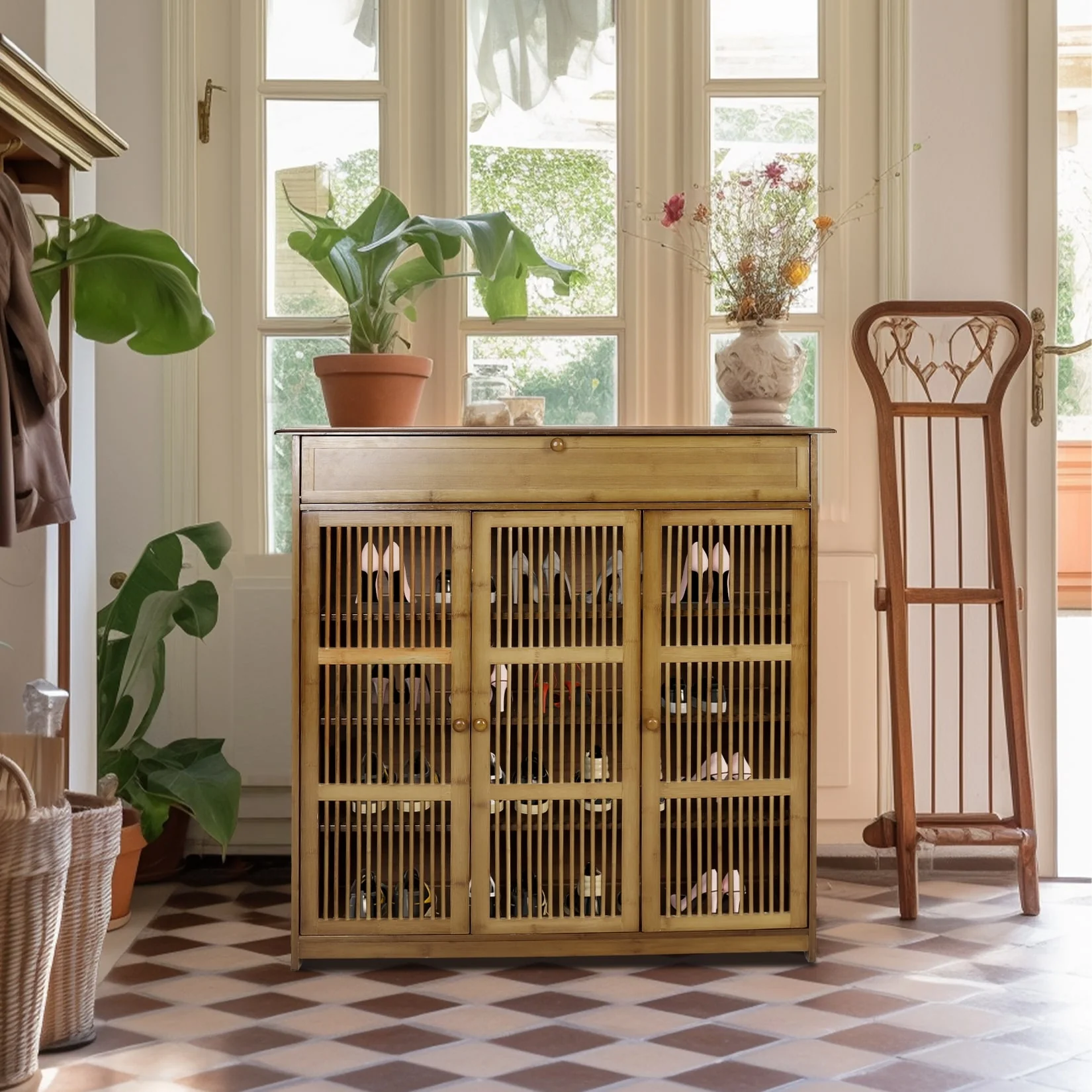 Shoe Cabinet with 3 Doors and Shelves Storage Organizer Entryway - 37