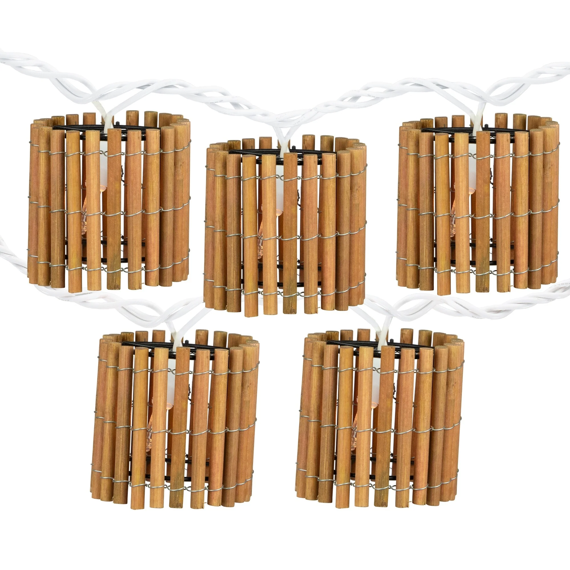10 Brown Tropical Bamboo Patio String Light Set, 7.25ft White Wire